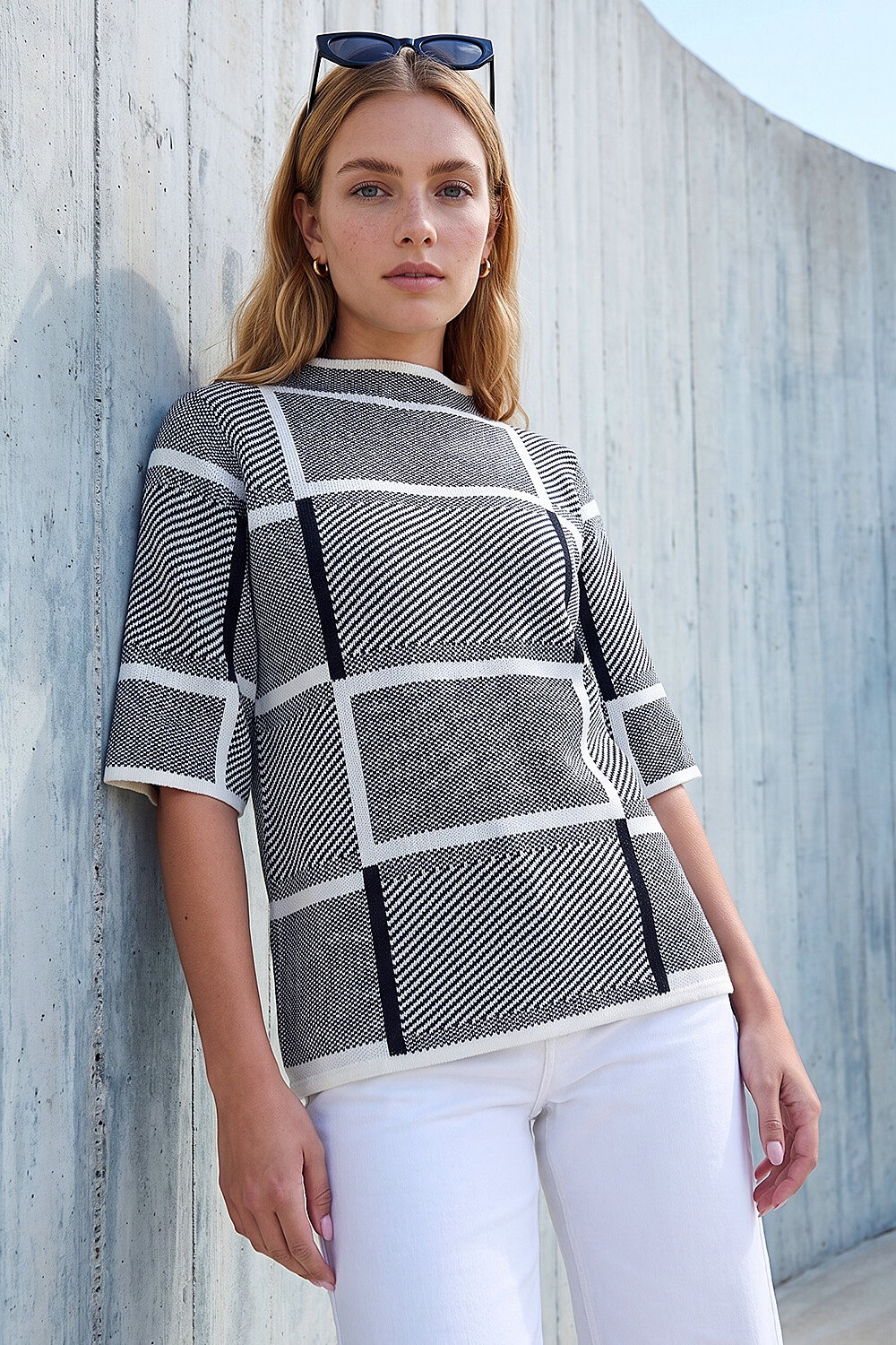 Grey Check Short Sleeve Jumper, Image 1 of 4