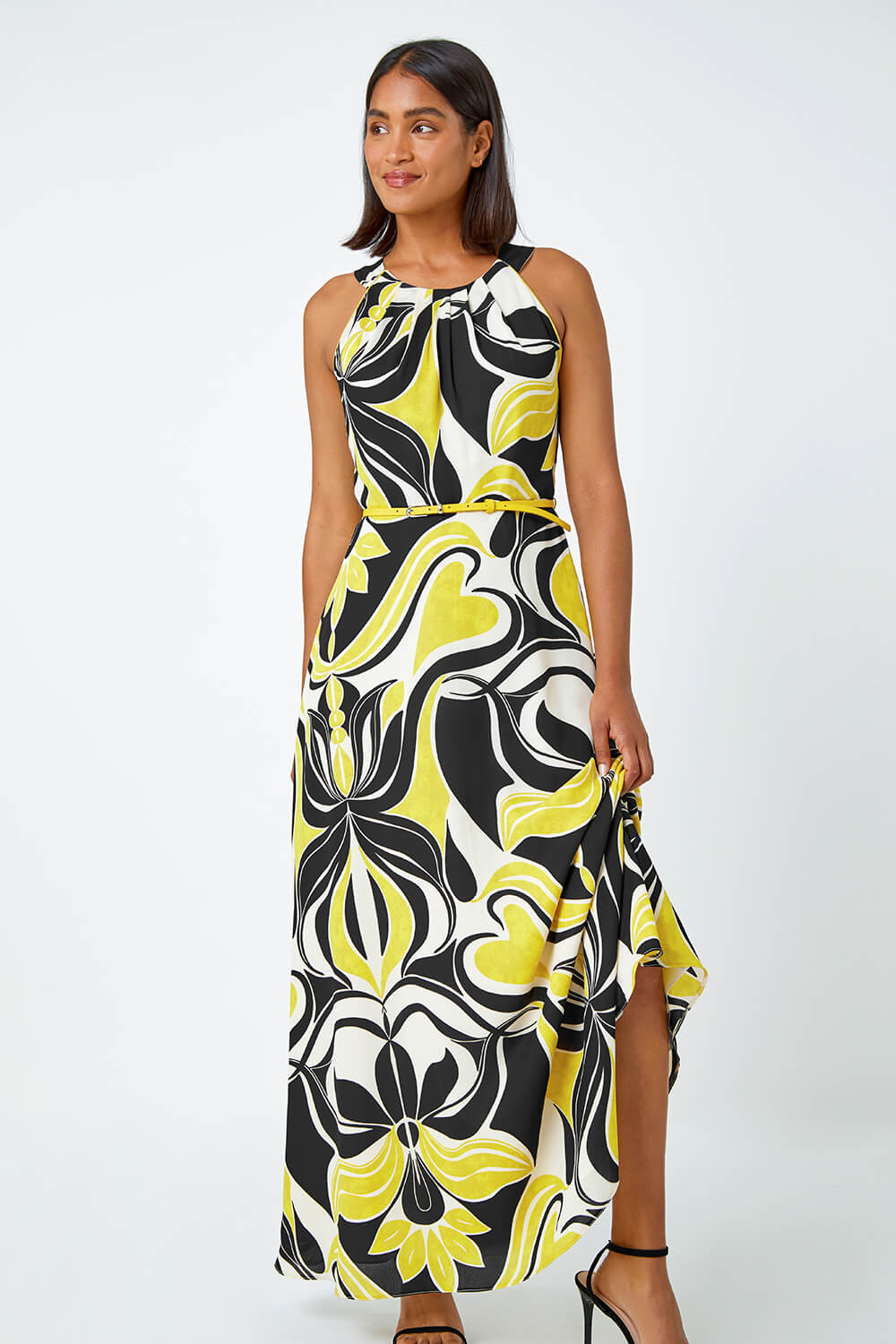 Lime Abstract Print Halter Neck Maxi Dress, Image 6 of 5