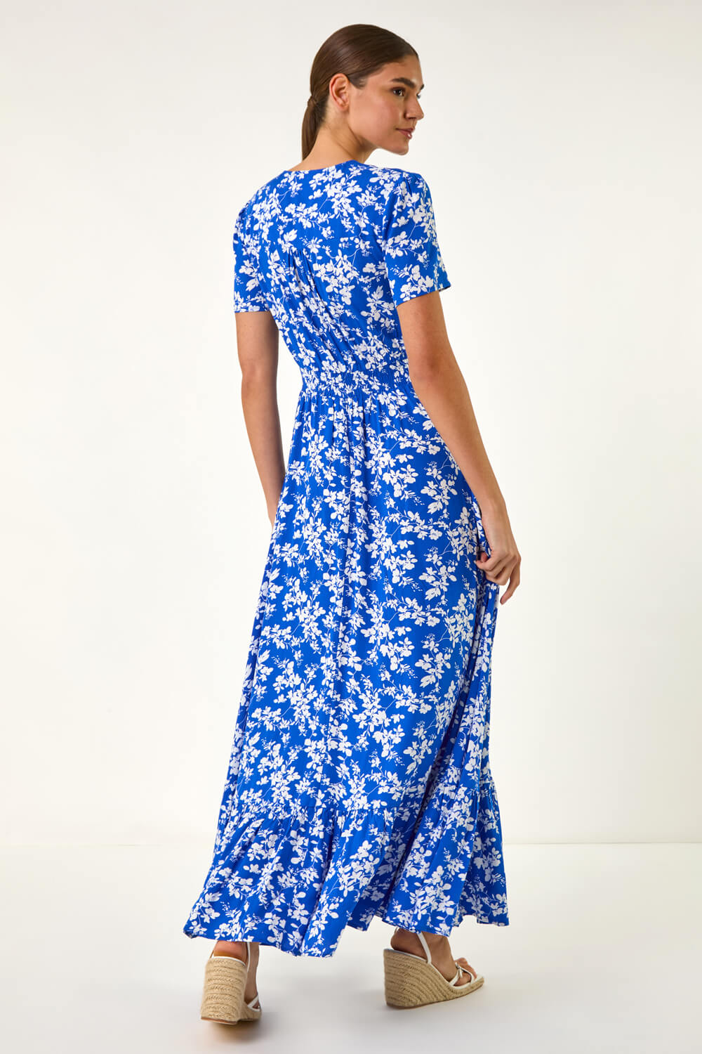 Royal Blue Floral Button Maxi Dress, Image 4 of 5