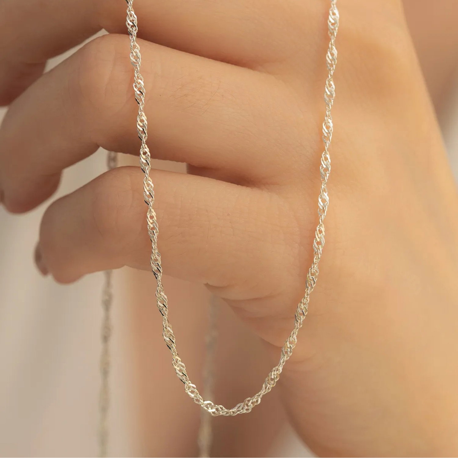 Silver Spero Silver Twisted Curb Singapore Sterling Silver Chain Adjustable size, Image 3 of 3