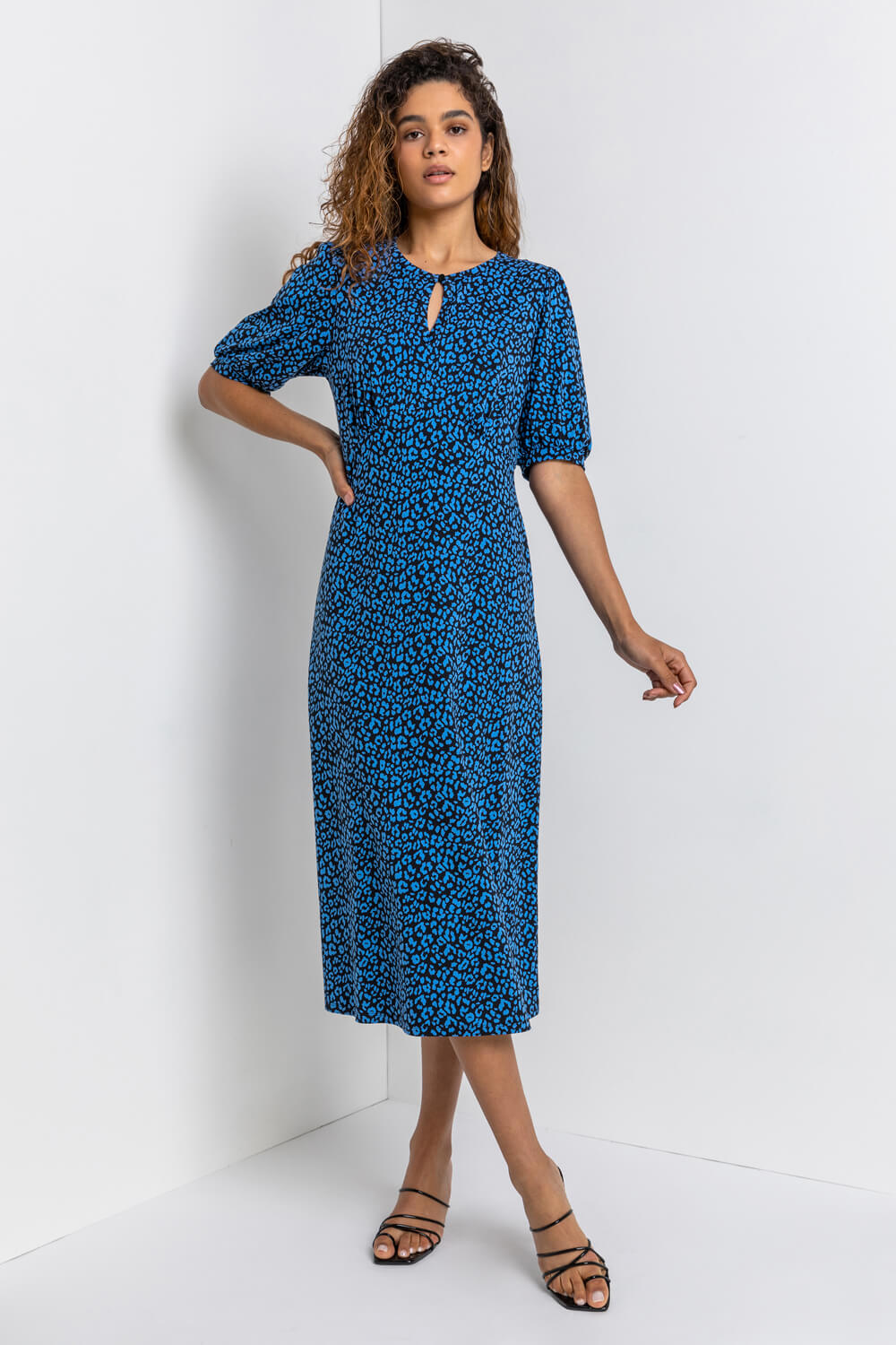 Royal Blue Animal Print Stretch Midi Dress, Image 1 of 5