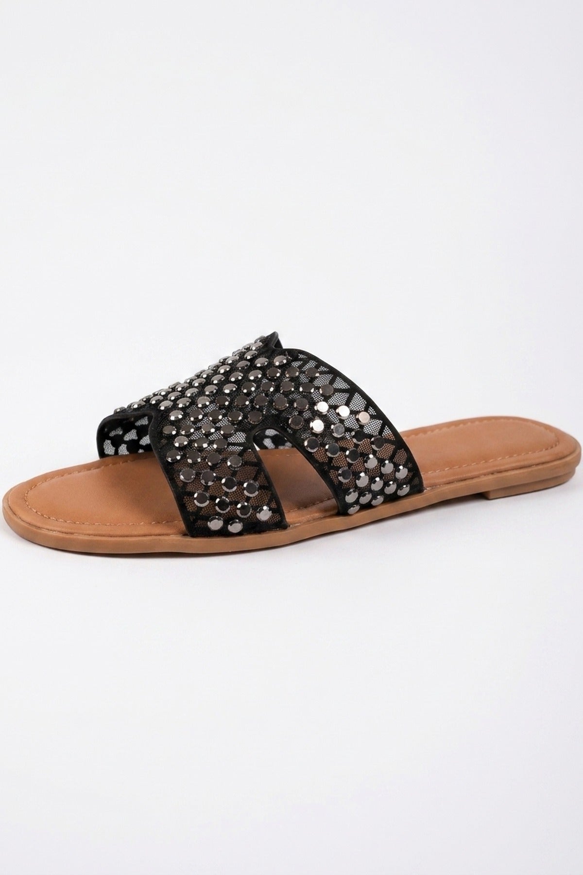 Black Cordelia Mirrored Disc Embellished H Sandals, Image 1 of 5