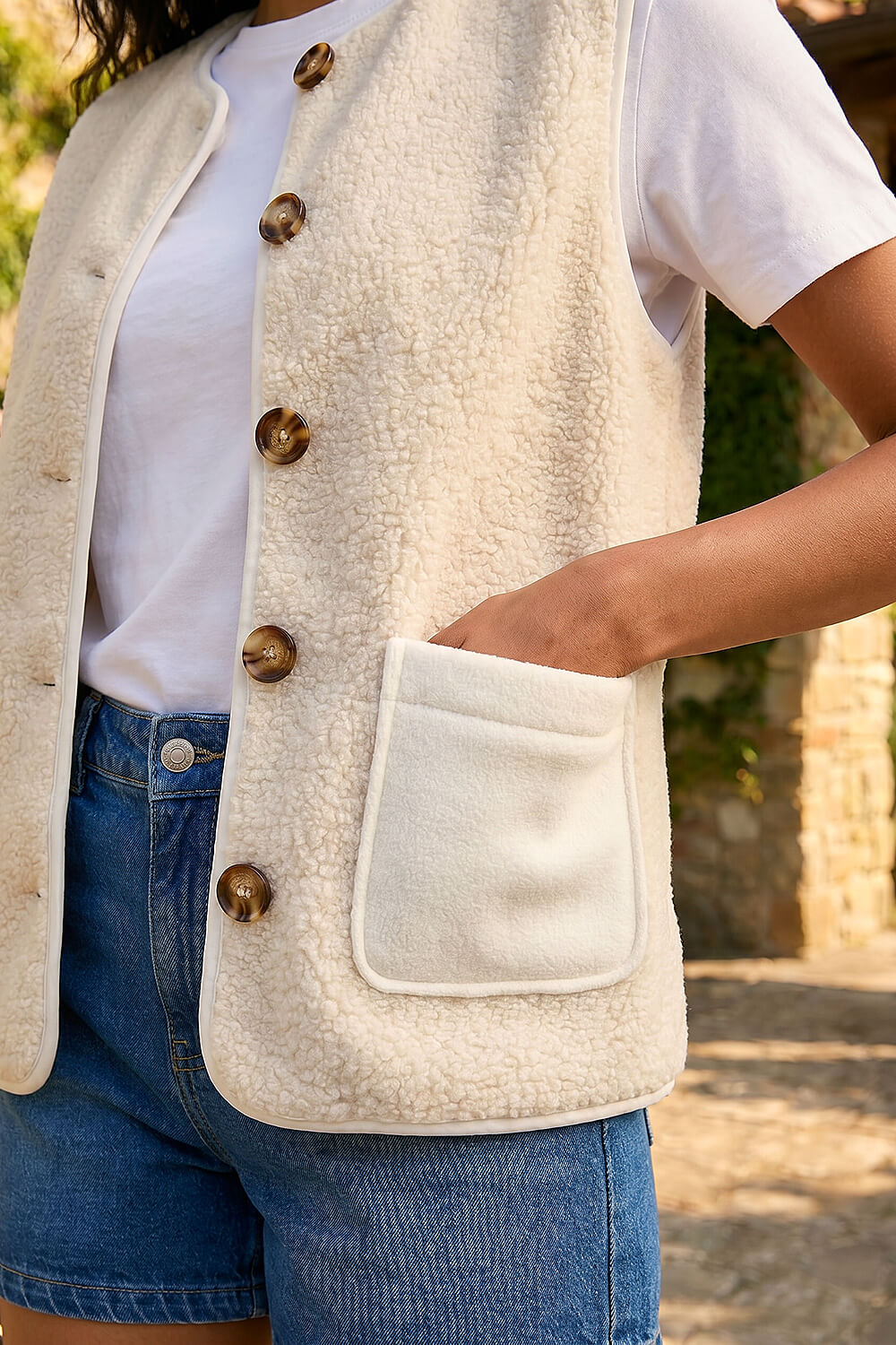 Ivory Fleece Pocket Gilet, Image 5 of 4