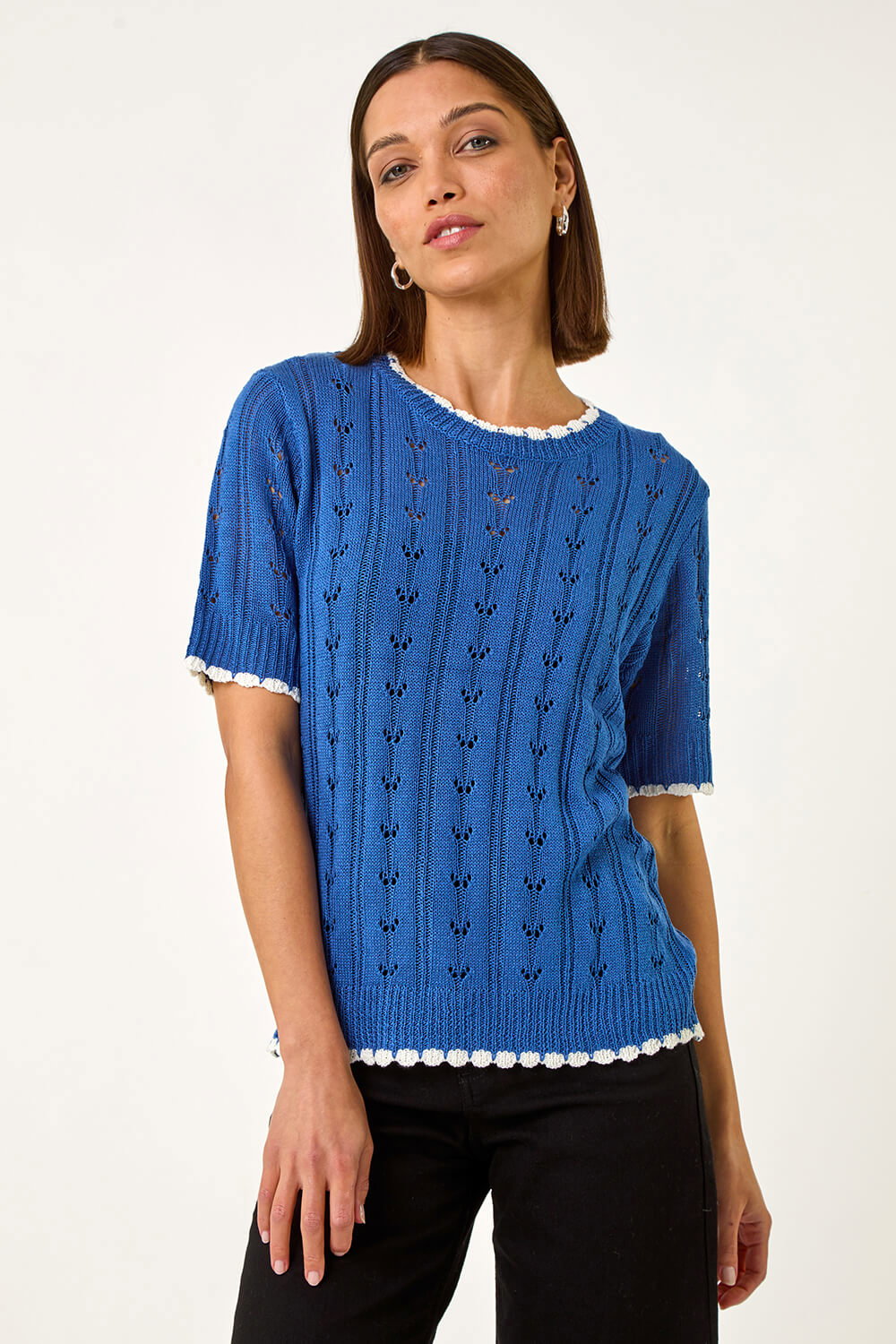 Blue Dainty Pointelle Top, Image 5 of 5
