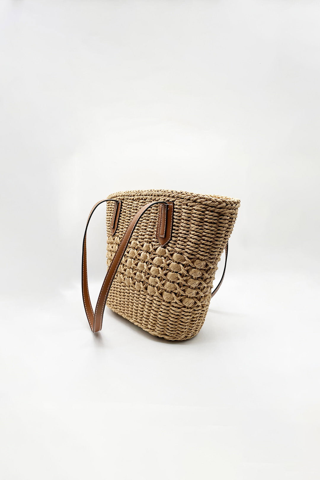 Beige Single Shoulder Striped Straw Bag, Image 3 of 3