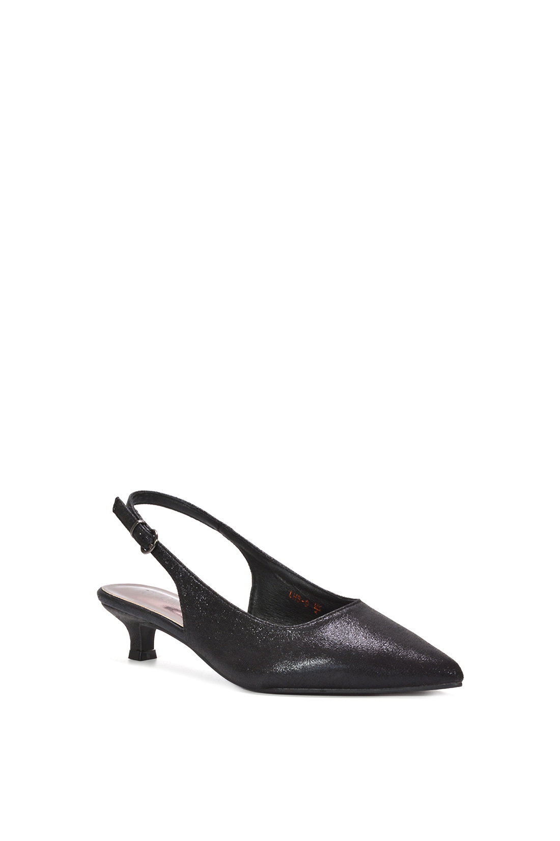 Black XY LONDON Black Slingback Kitten Heel Court Shoes With Pointed Toe, Image 2 of 6