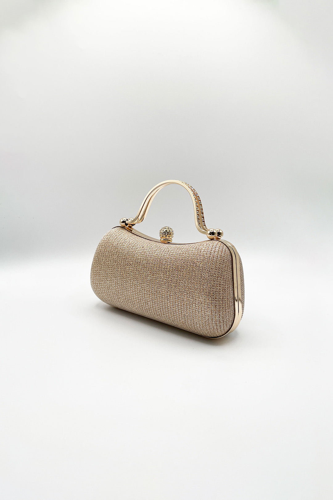 Gold Diamonte Handle Glitter Clutch Bag with Chain Strap, Image 3 of 5