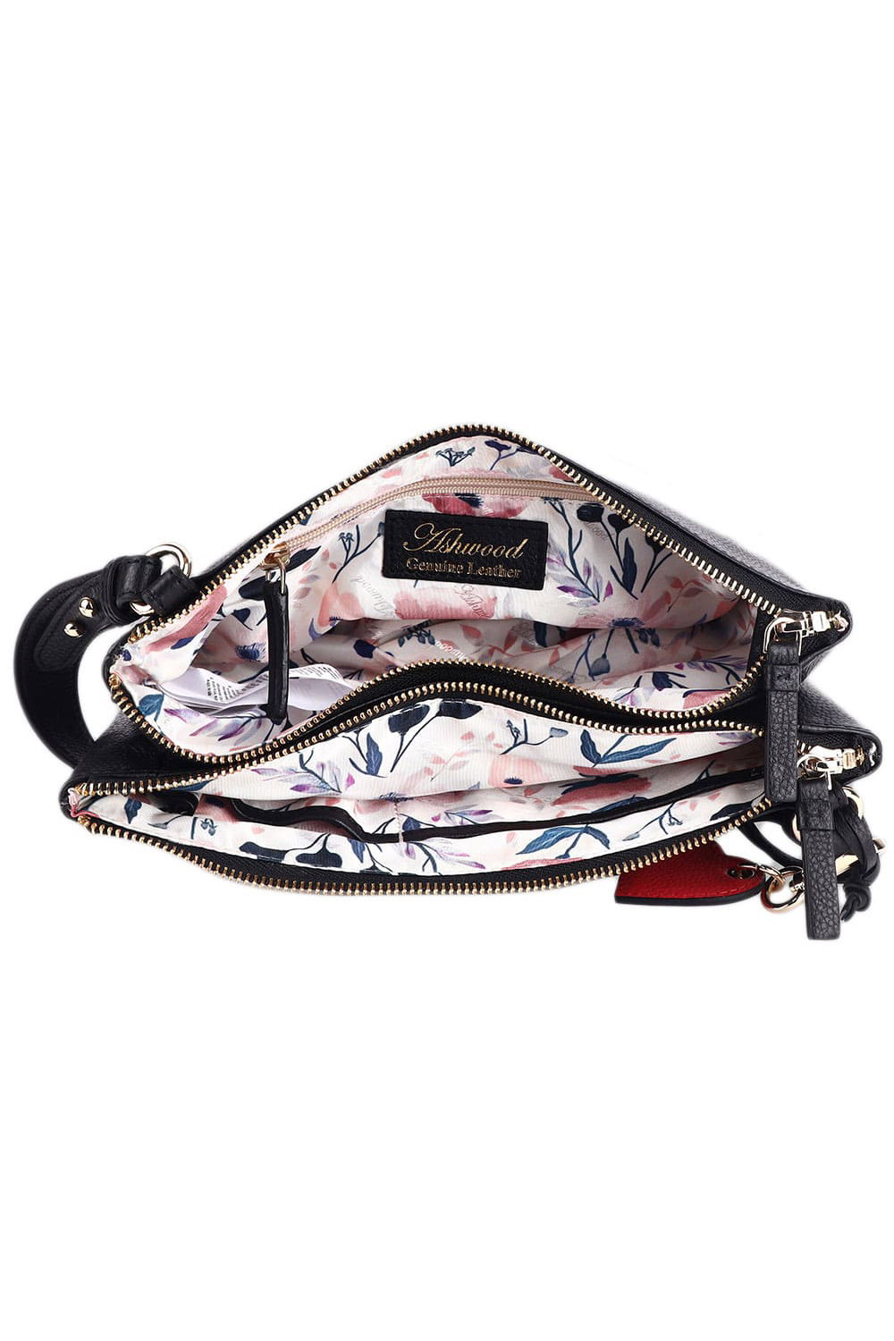 Black Ashwood Leather Black 'Squisita' Two Sections Real Leather Shoulder Bag, Image 4 of 4