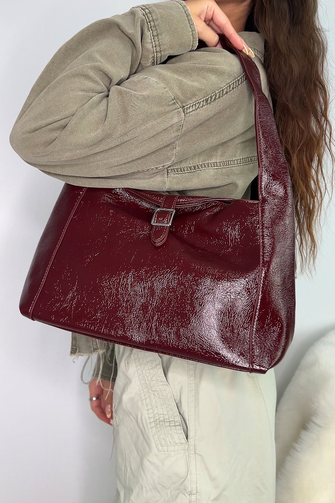Red Classic Sleek Shoulder Bag, Image 2 of 4
