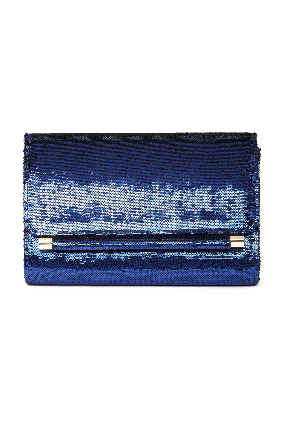 Blue Sequin Foldover Metal Bar Clutch Bag, Image 3 of 5
