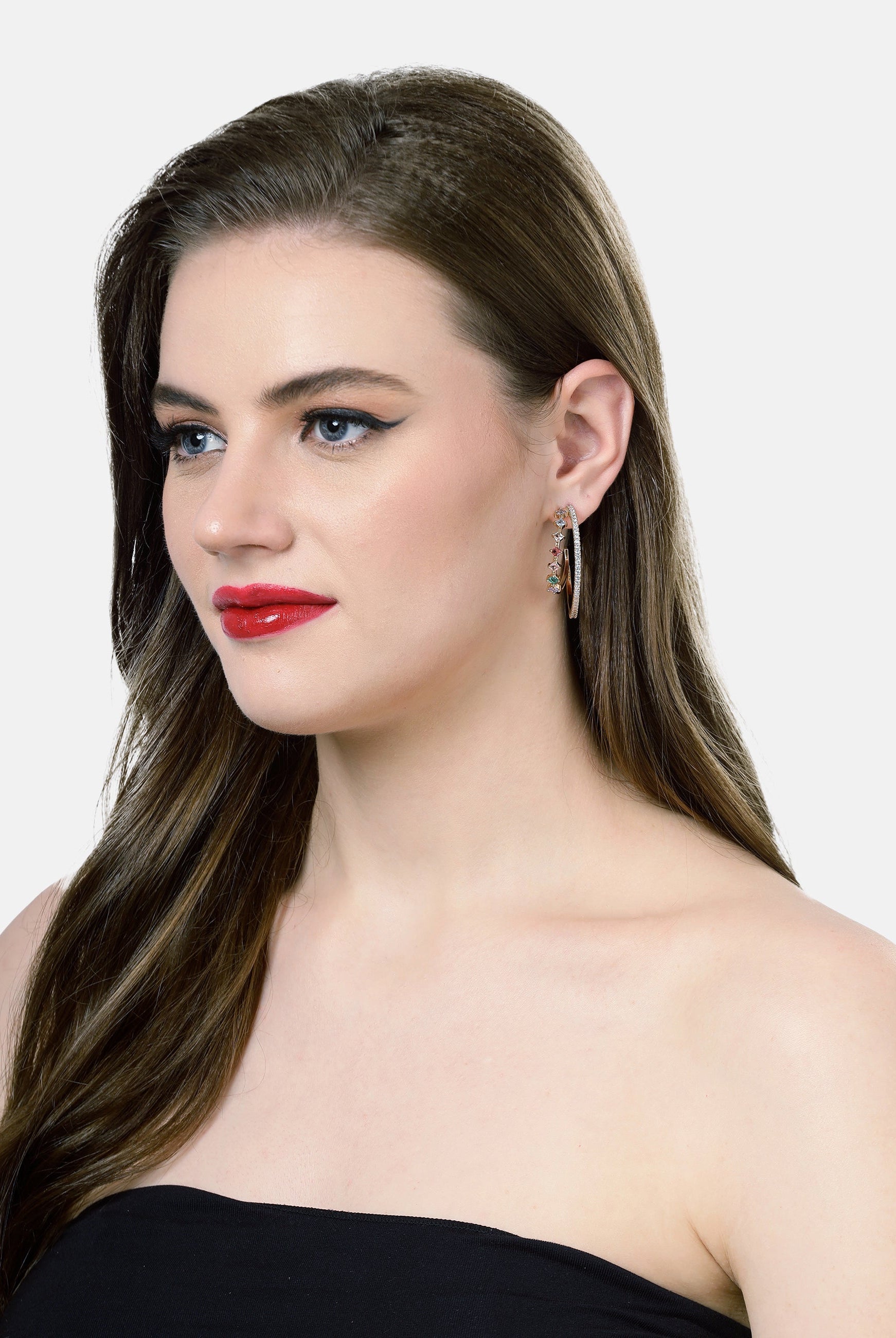 Gold Multi colored Hoop Earrings, Image 4 of 4