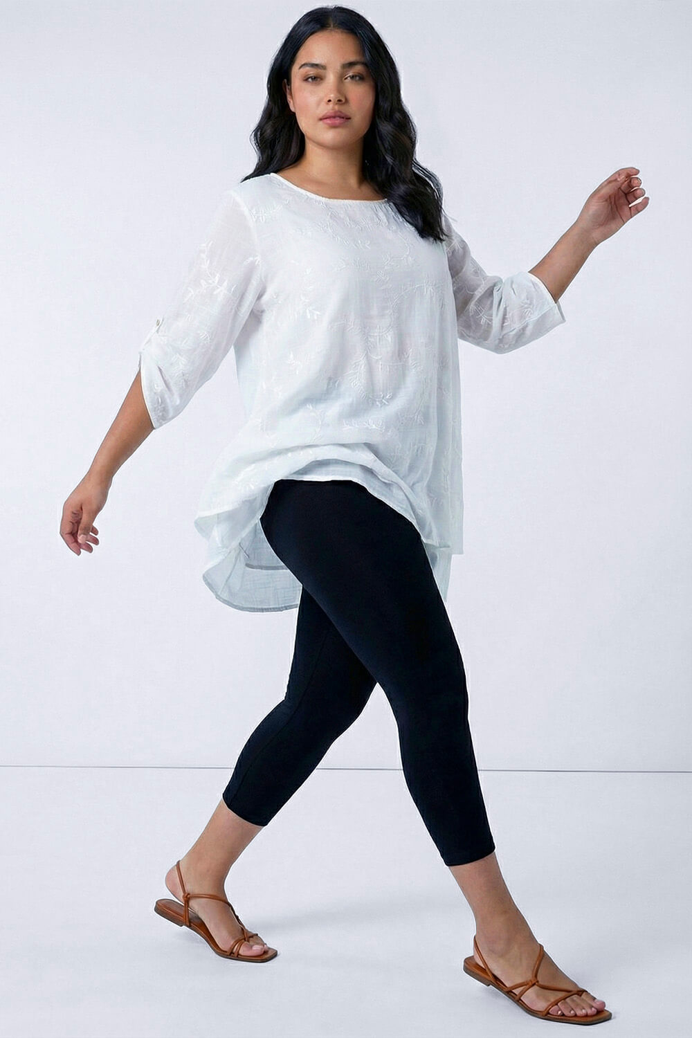 Black Curve Plain Elastic Waist Cropped Leggings, Image 3 of 4