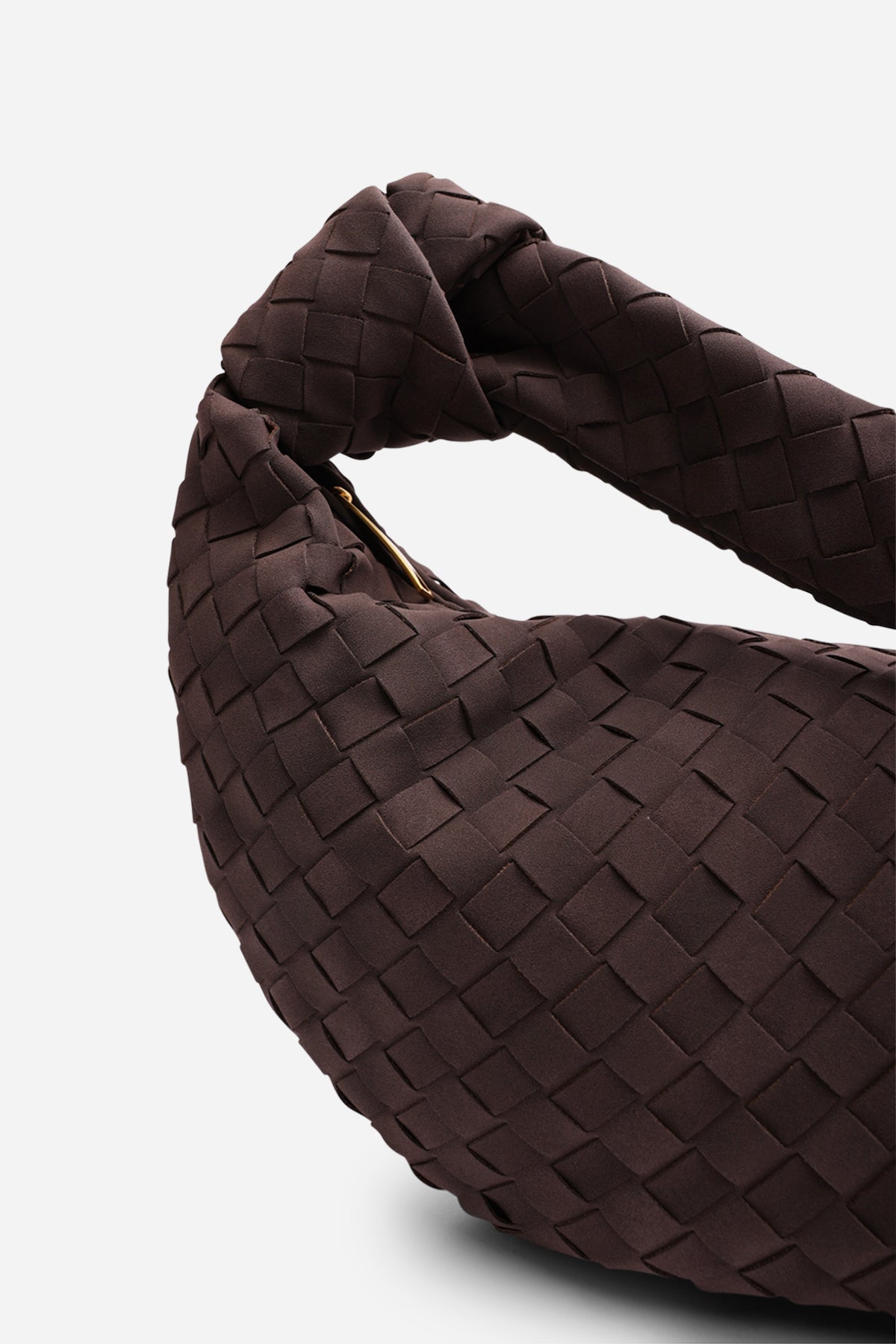 Dark Brown Aqua Knotted Strap Woven Shoulder Bag, Image 3 of 5