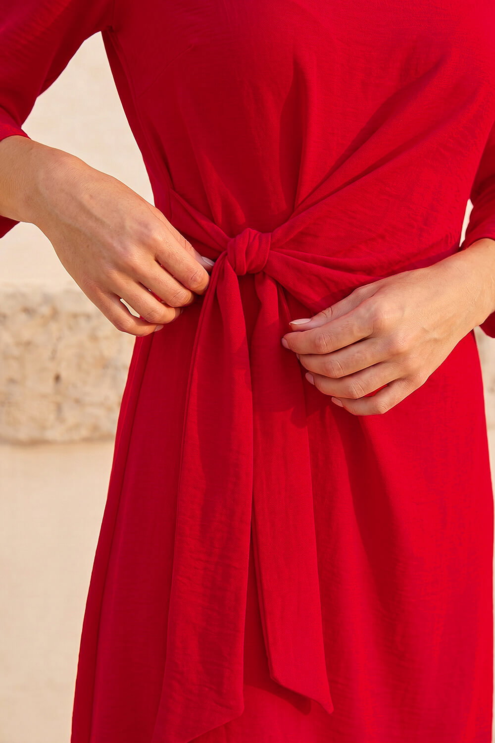 Red Petite Tie Waist Front Dress , Image 5 of 4