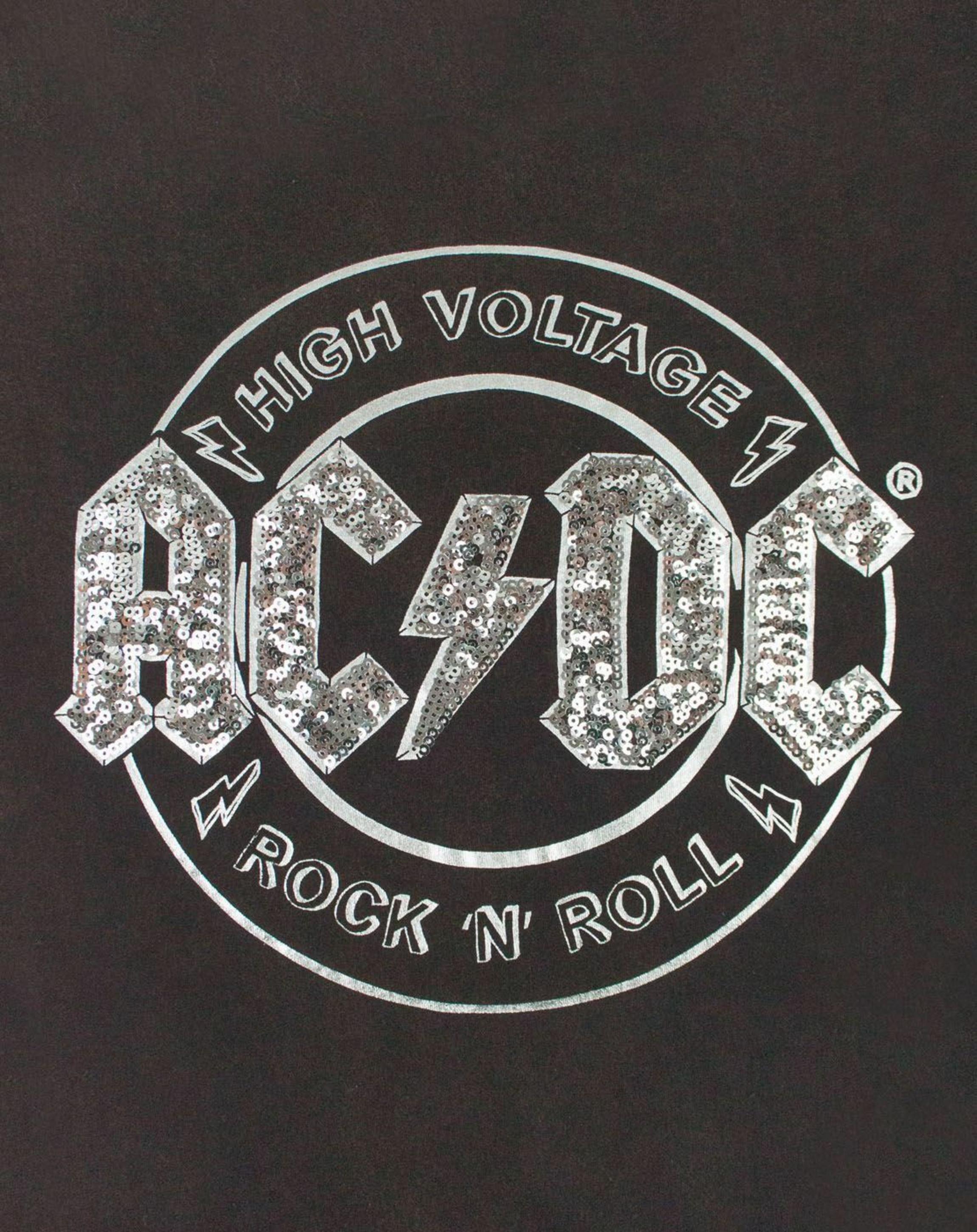 Black AC/DC High Voltage Sequin Acid Wash T-Shirt, Image 5 of 5