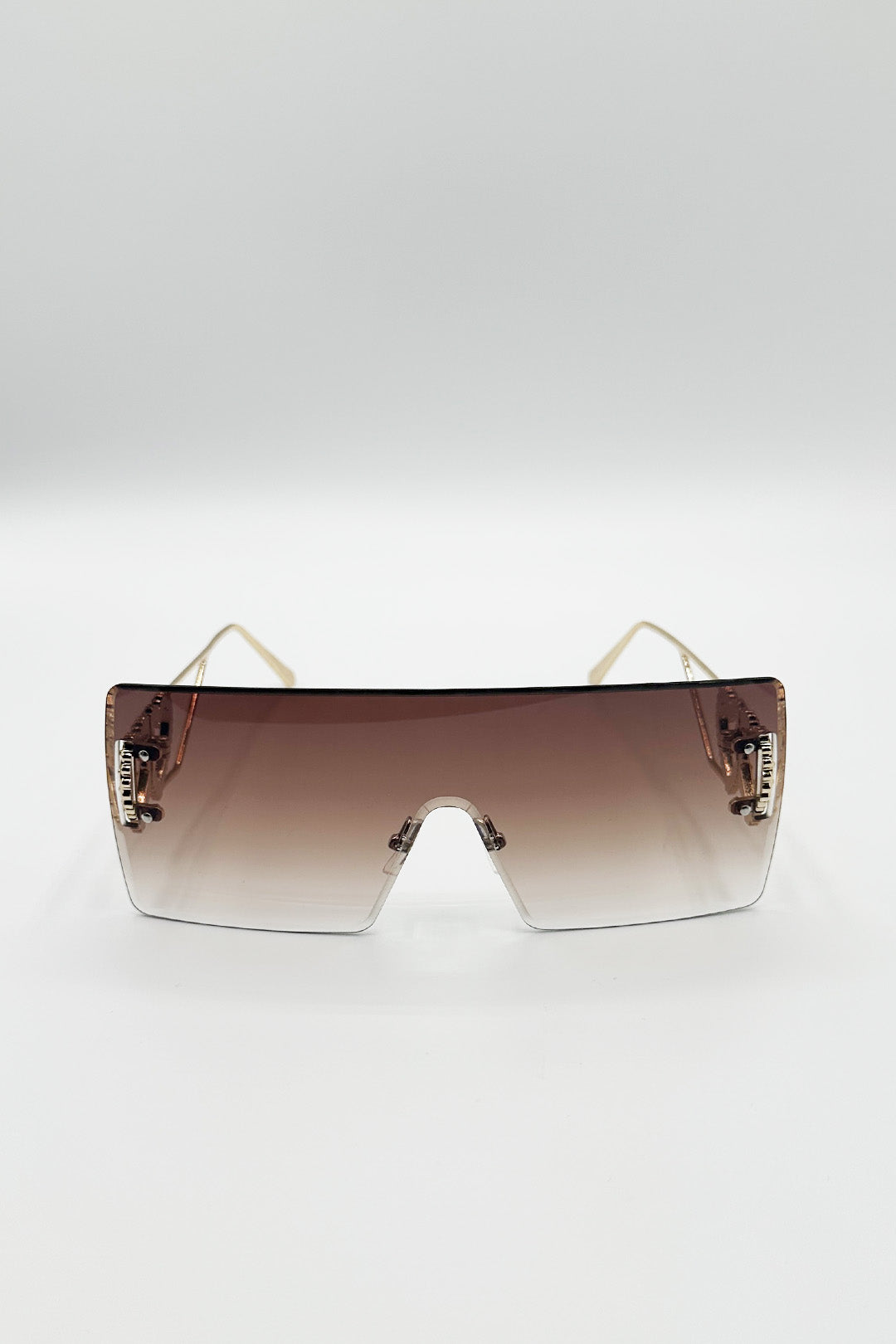 Brown Flatop Rimless Heart Detail Sunglasses In Brown, Image 2 of 4