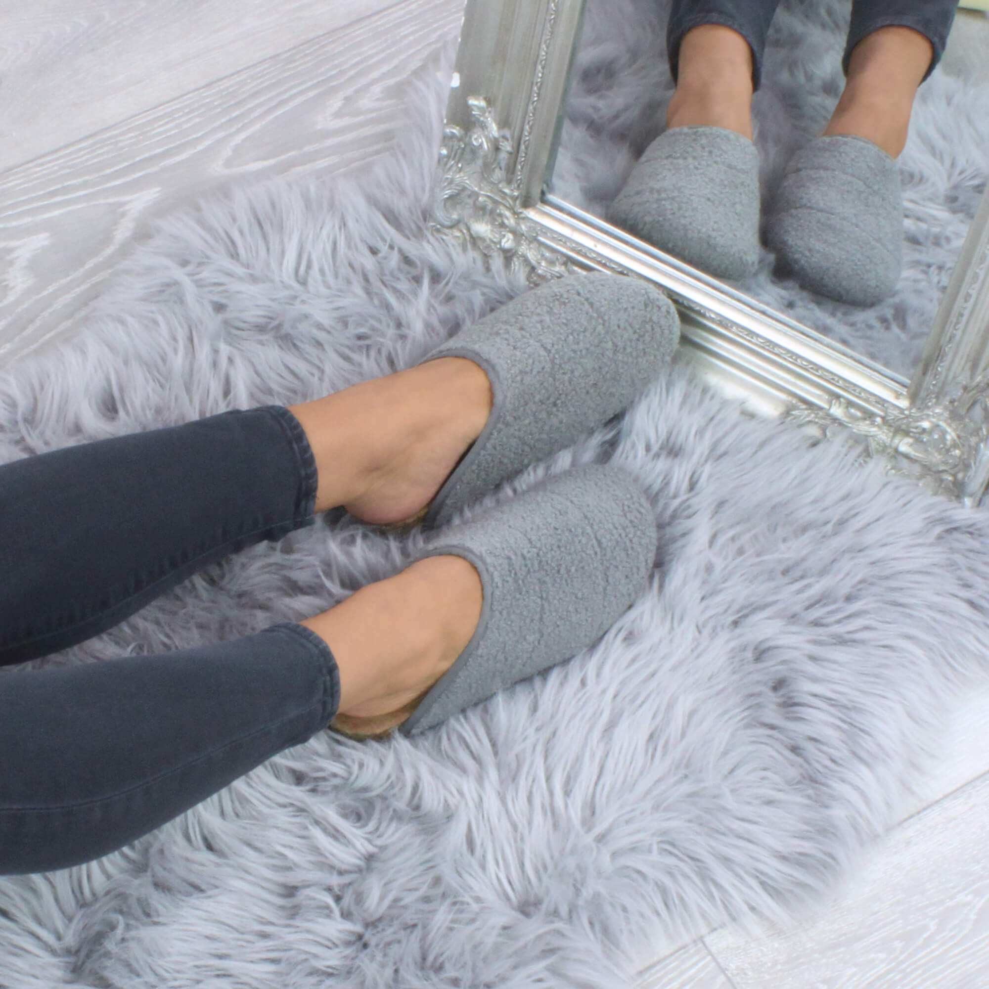 Grey AJVANI Grey Footbed Mules Slippers, Image 5 of 6
