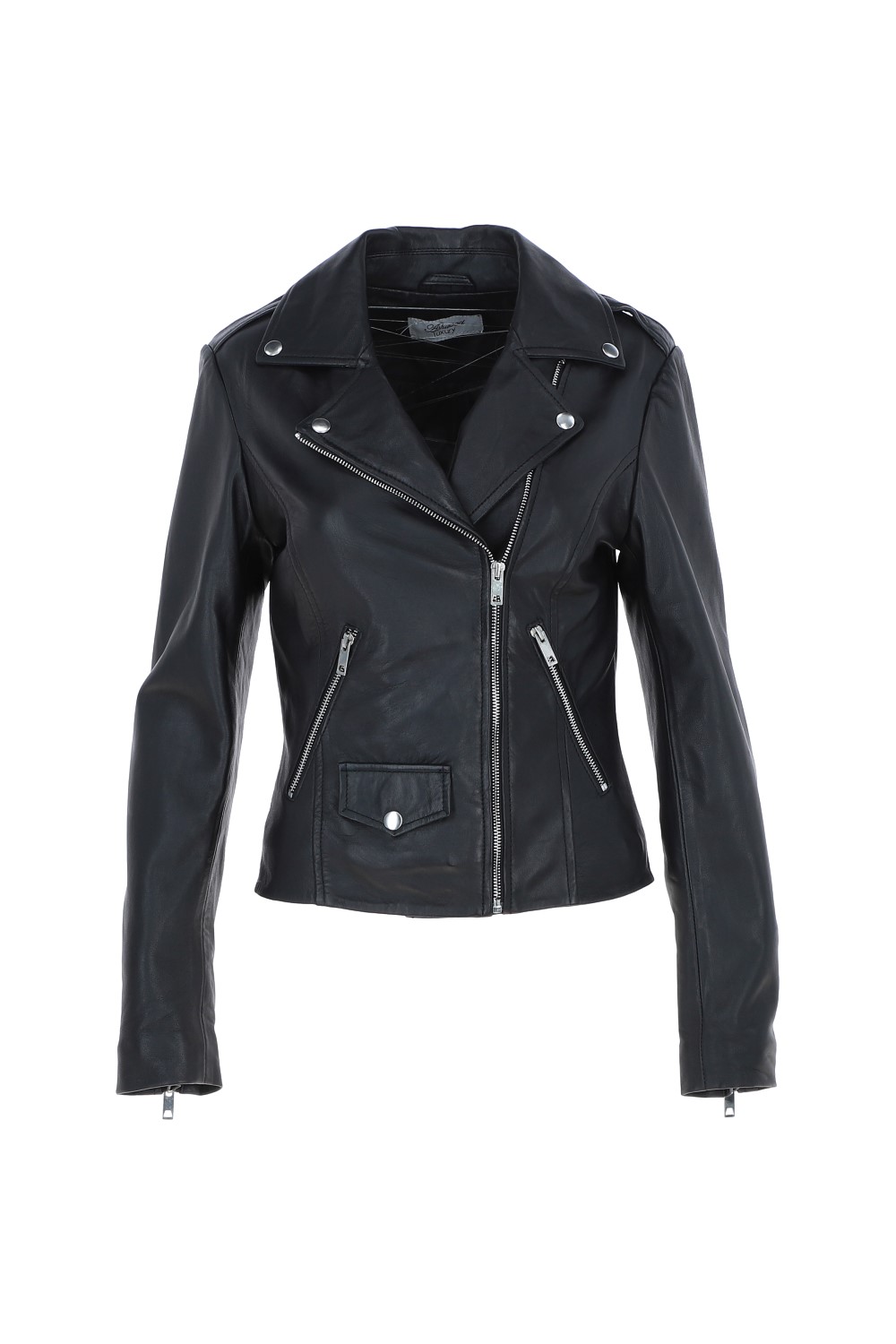 Black 'Fia' Real Leather Biker Jacket Women Coat, Image 2 of 5