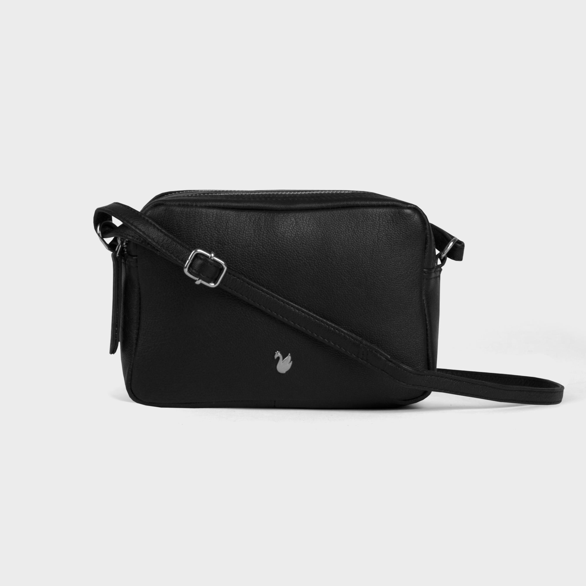 Black Assots London Black 'AVON' Soft Nappa Full Grain Real Leather Crossbody Bag, Image 1 of 5