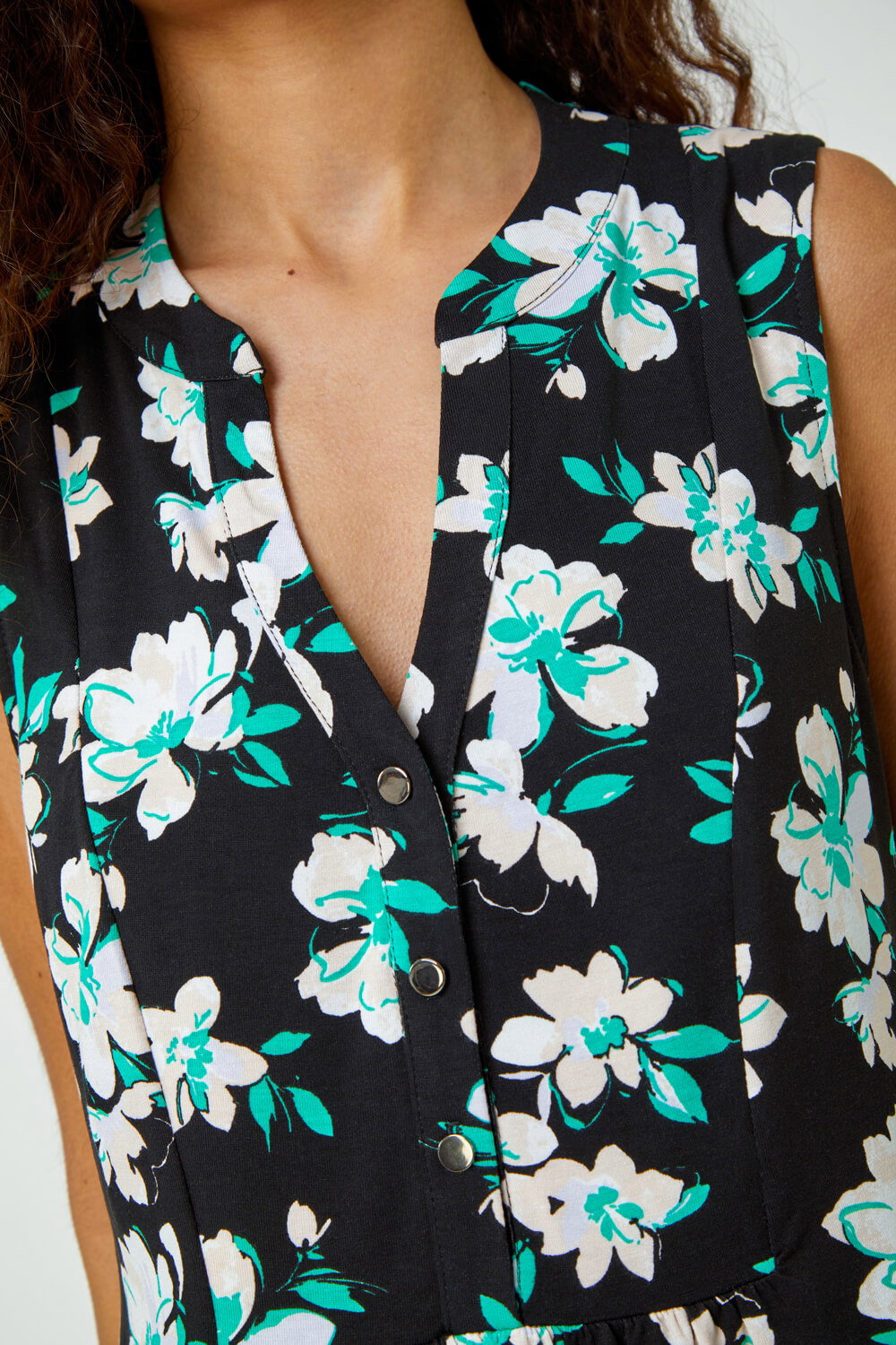 Green Sleeveless V-Neck Floral Print Smock Top, Image 6 of 5