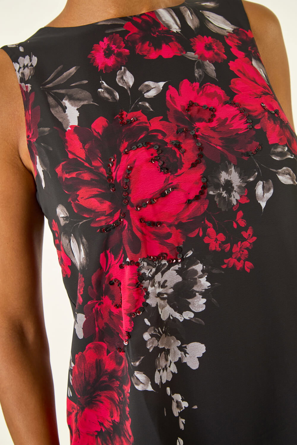 Red Floral Wrap Sequin Top, Image 6 of 5