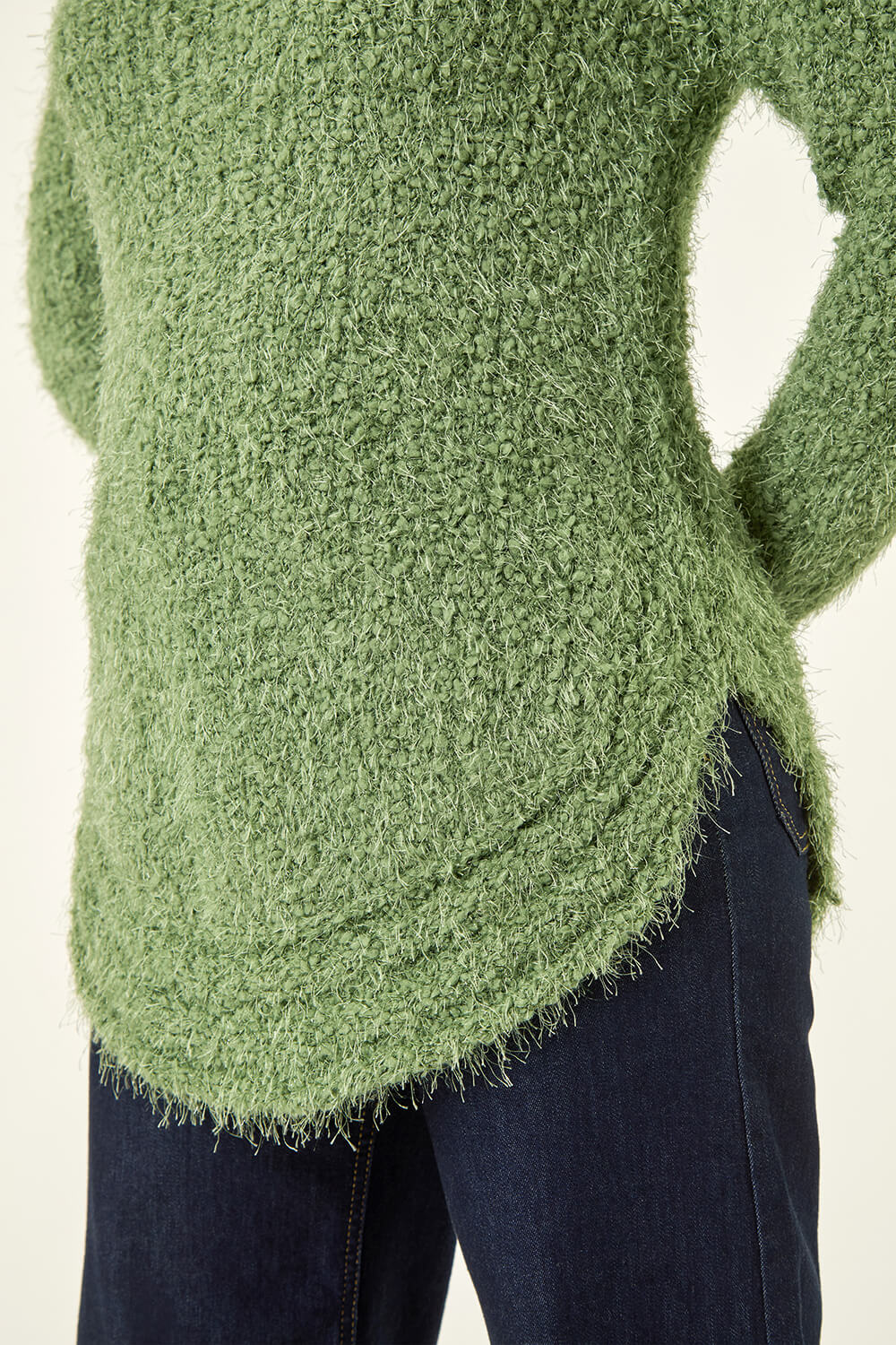 Green Fluffy Knit Curved Hem Knit Jumper, Image 6 of 5