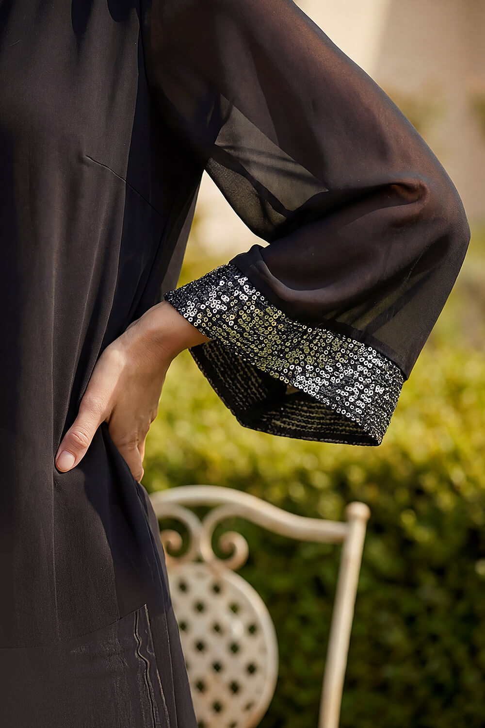 Black Asymmetric Sequin Cuff Top, Image 5 of 4