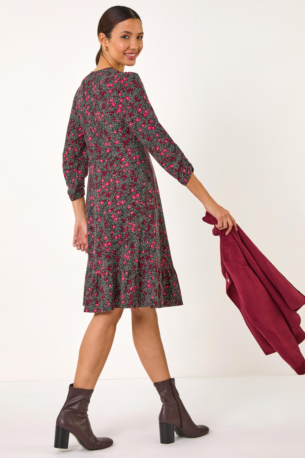 PINK Disty Floral Print V-Neck Stretch Dress, Image 1 of 5