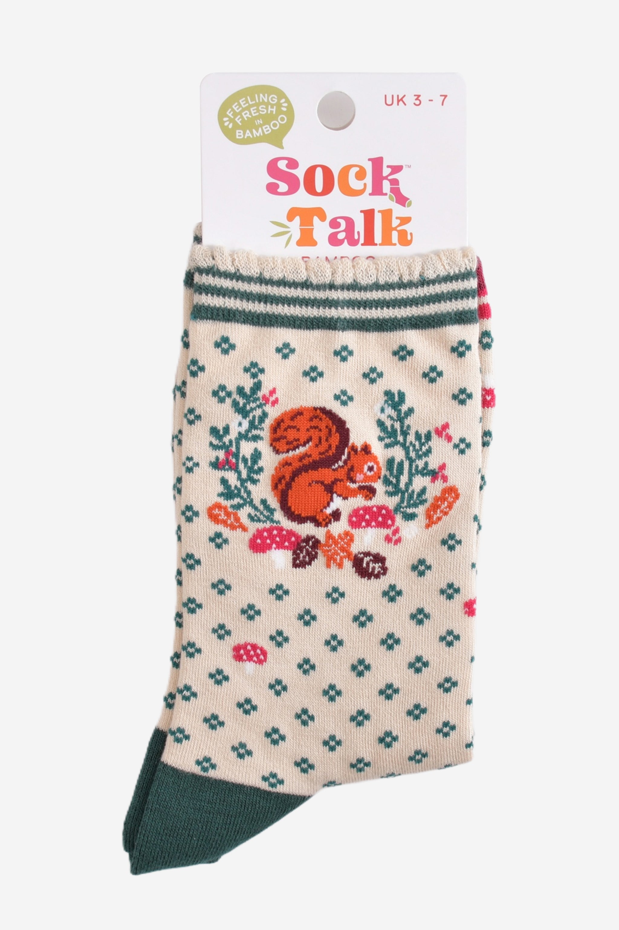 Green Squirrel Floral Wreath Bamboo Socks, Image 5 of 5