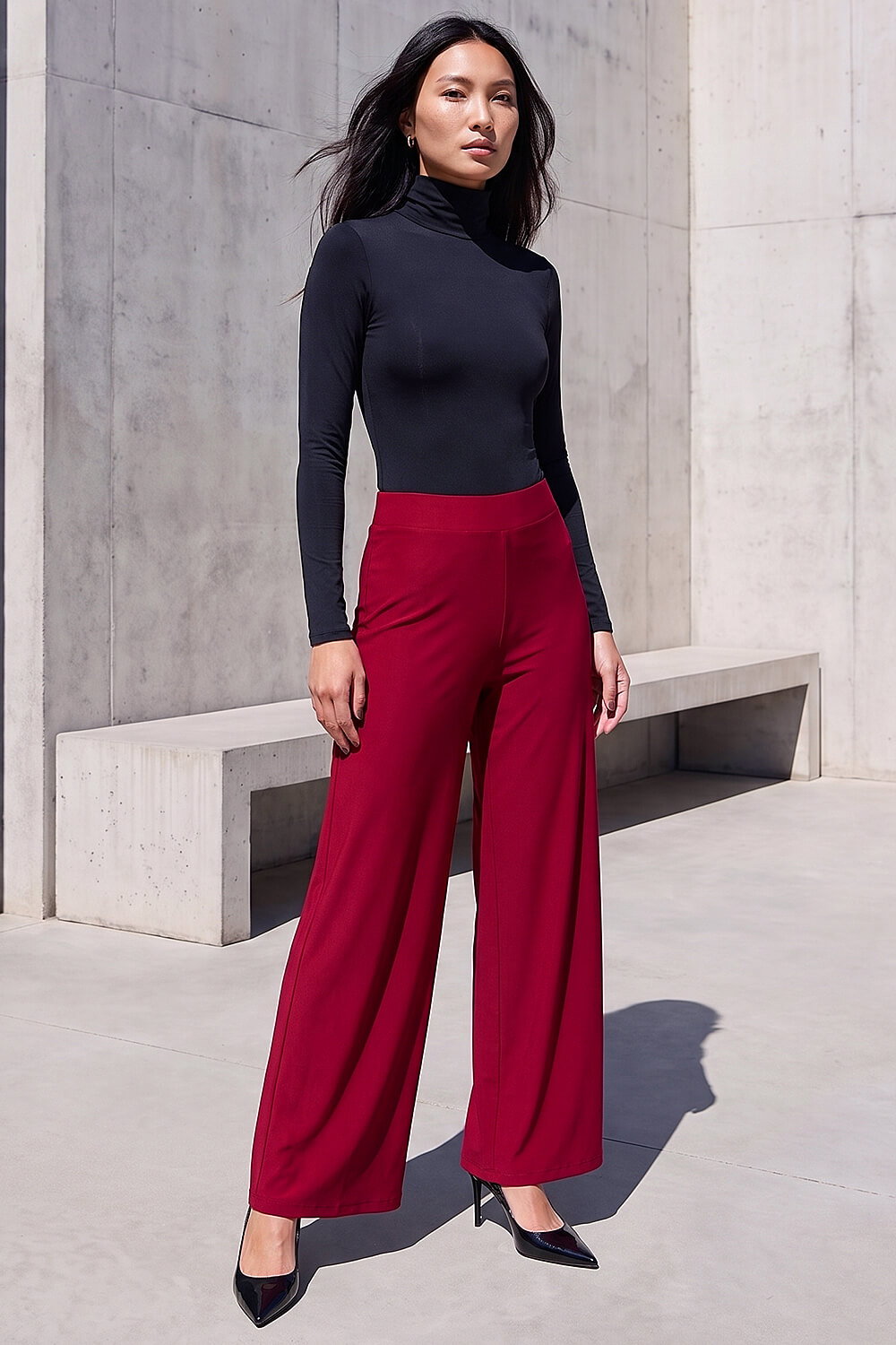 Roman Women's Wine Wide Leg Stretch Trousers Size 18