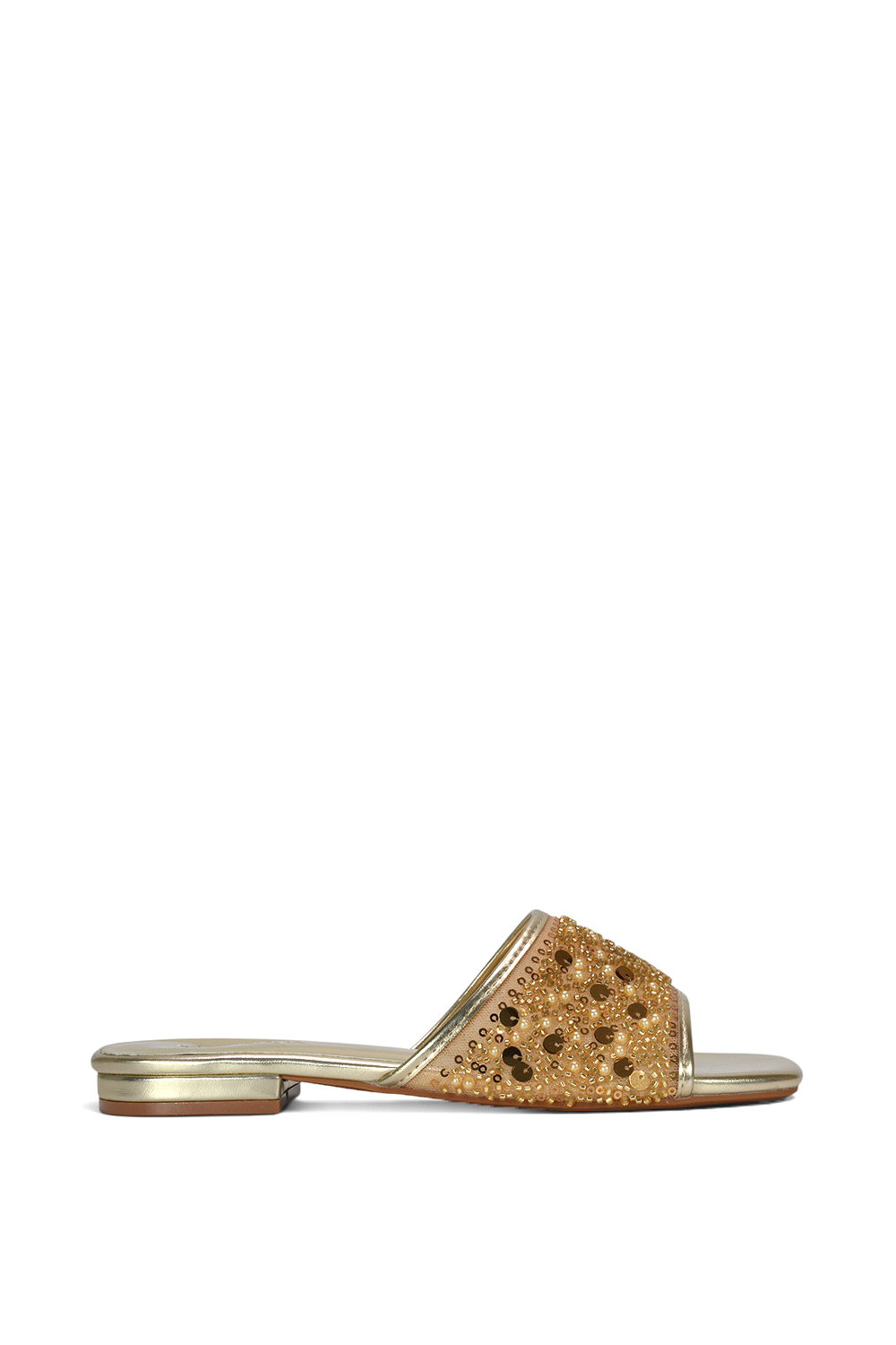 Black 'Ziva' Embroidered Sequin Slip On Slider Sandals