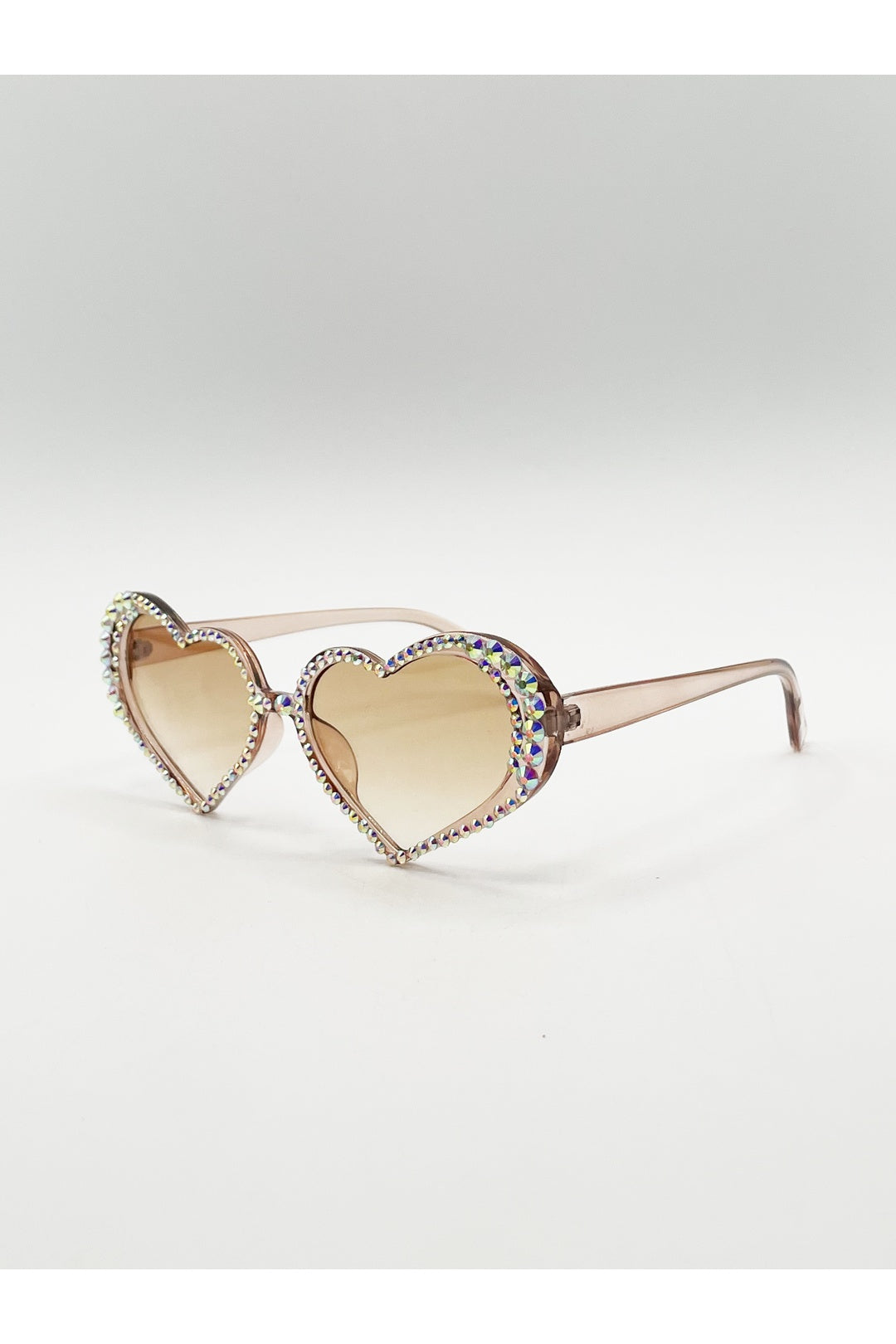 Brown Heart Sunglasses with Gem Detail in Champagne, Image 3 of 6