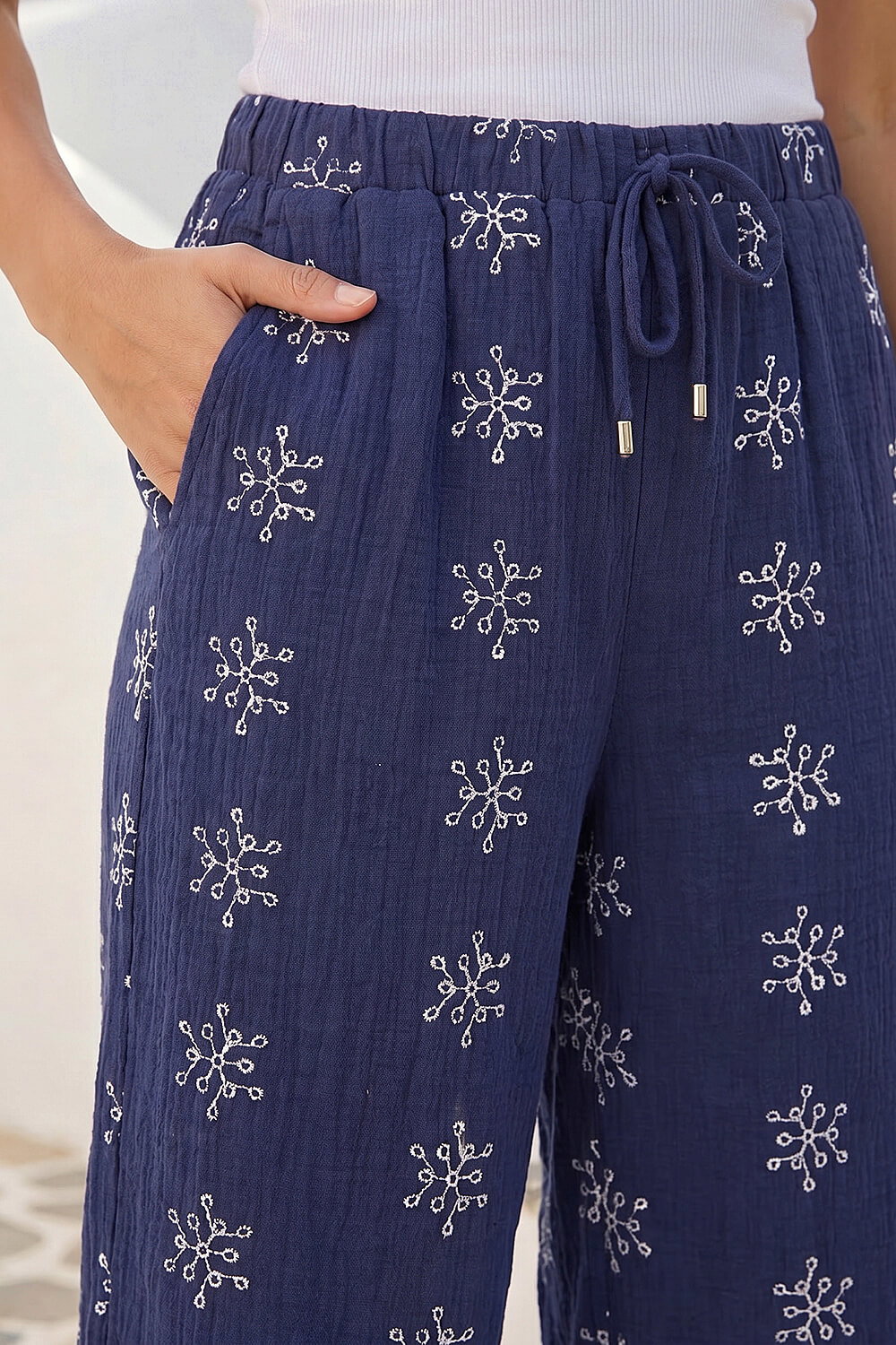 Navy Petite Embroidered Cropped Trouser, Image 5 of 4