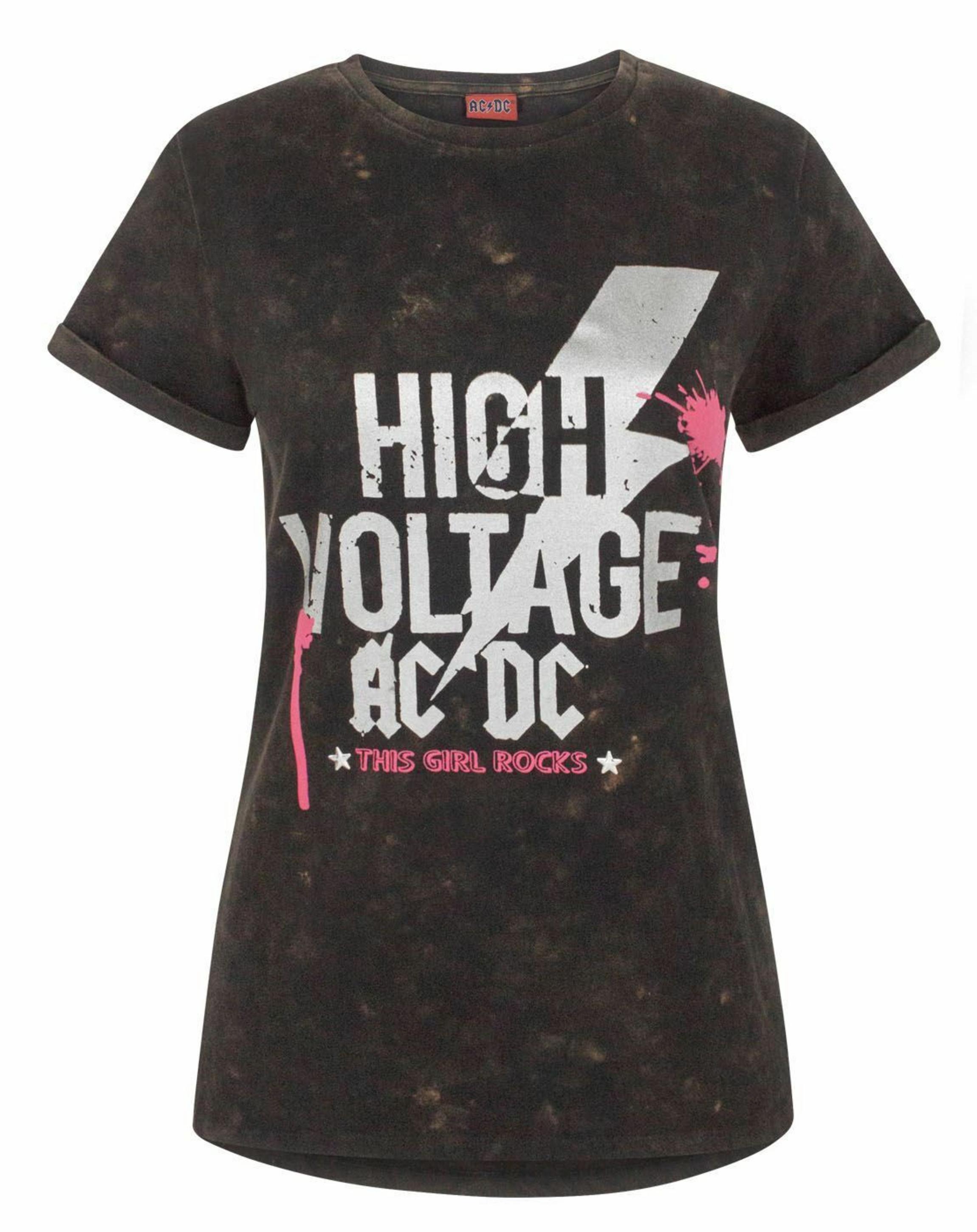 Black Ac/Dc High Voltage Acid Wash Women's T-Shirt