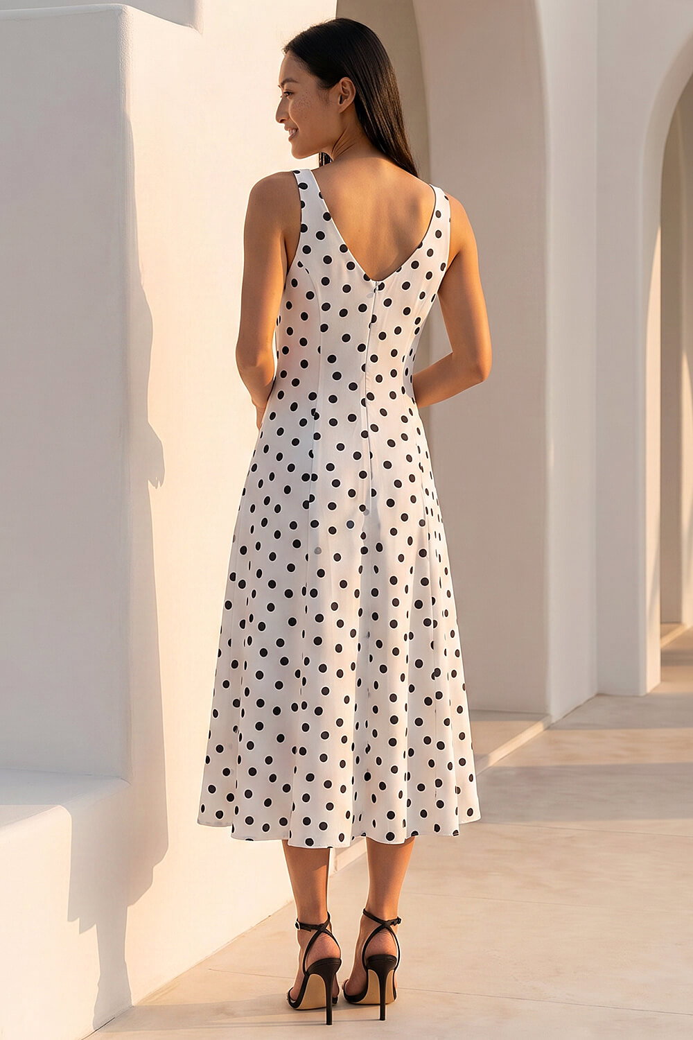 Ivory  Polka Dot Premium Stretch Midi Dress, Image 4 of 4