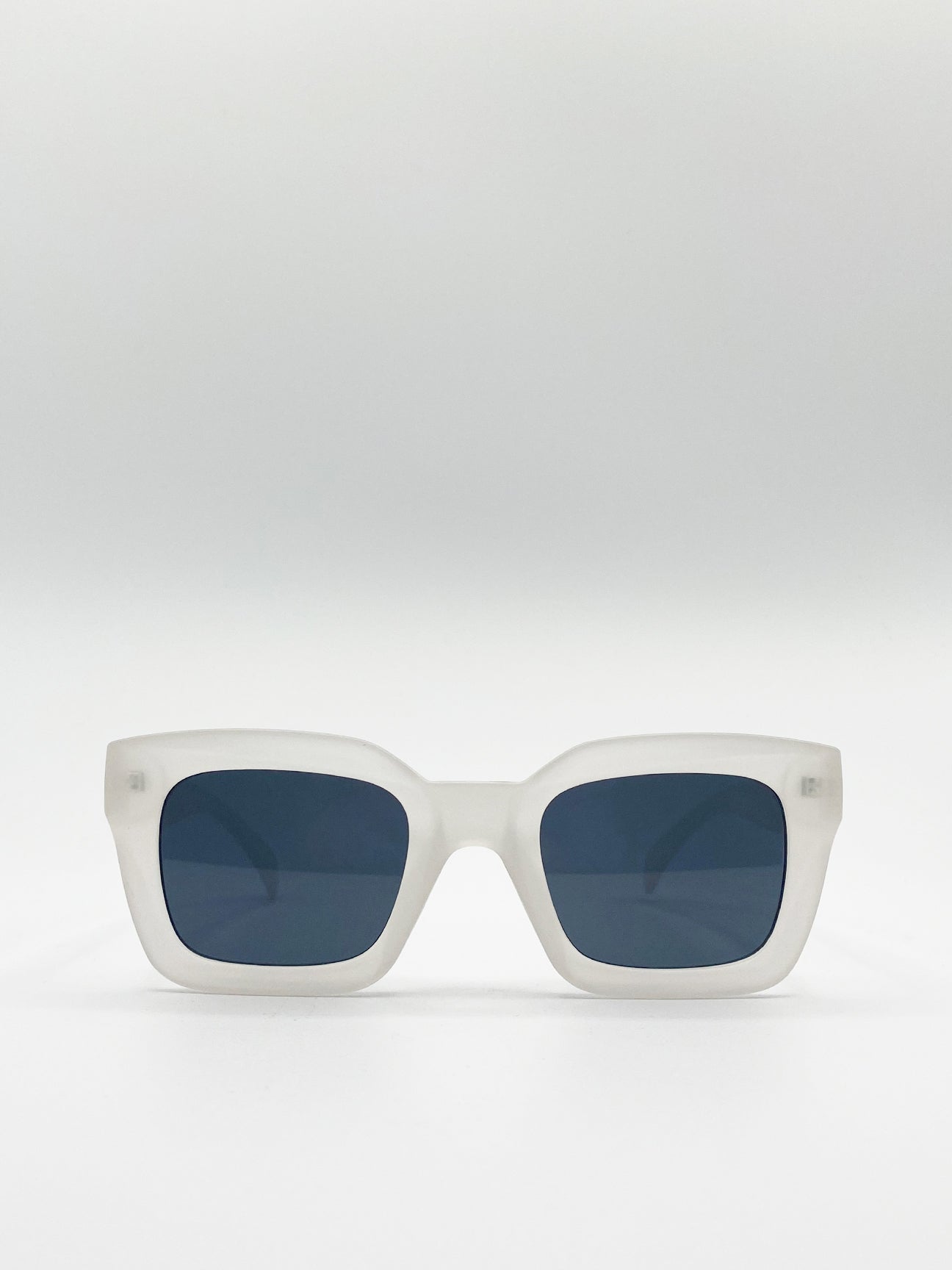 White Oversized Matte Clear Frame Cat Eye Sunglasses, Image 1 of 4