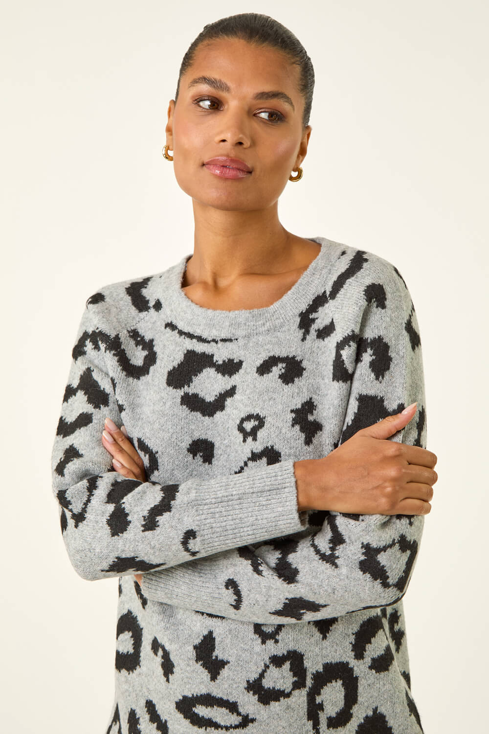 Grey Jacquard Animal Print Jumper, Image 5 of 5