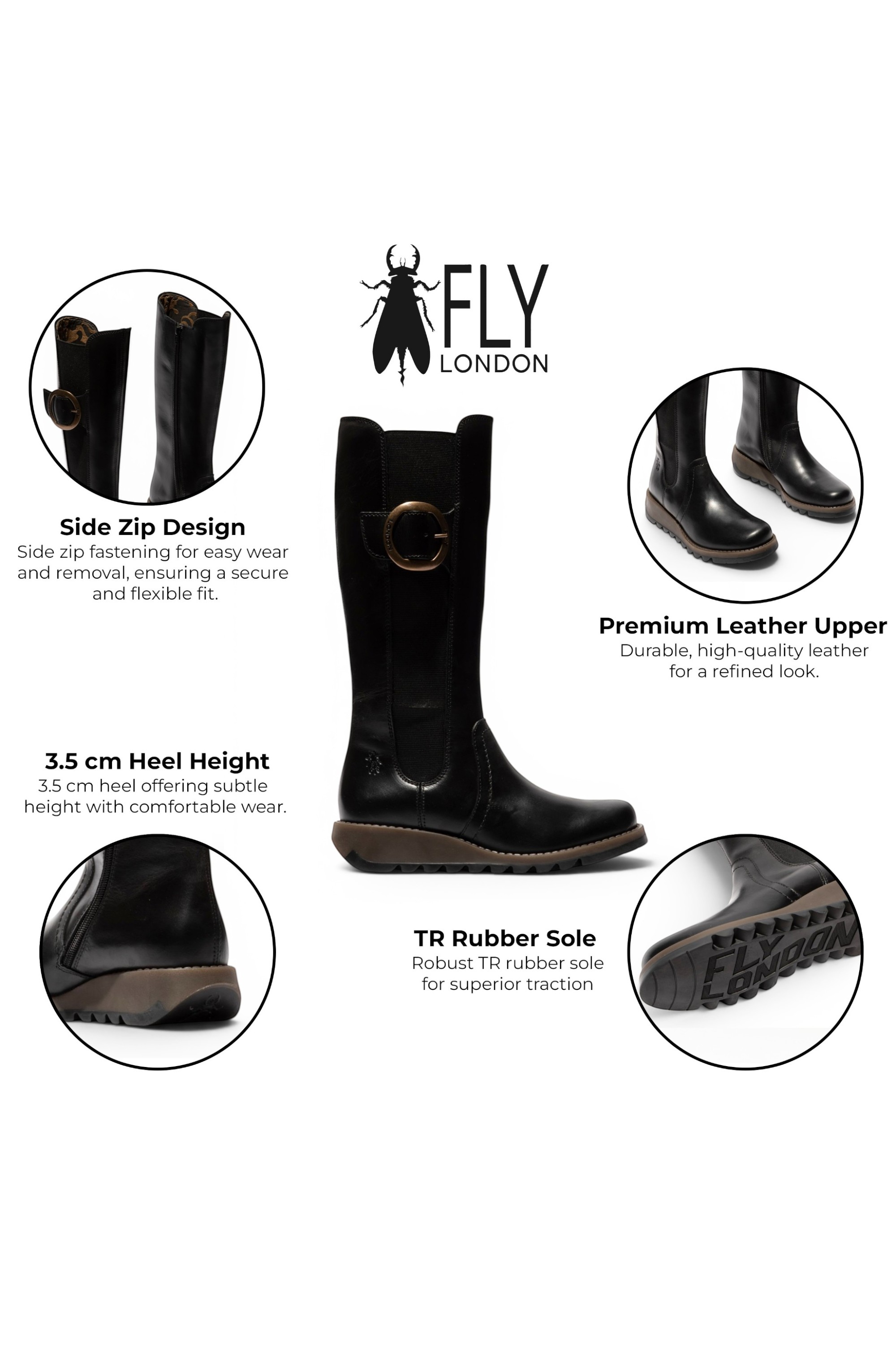 Black Womens Leather Knee-High Boots-SOIF360, Image 3 of 5