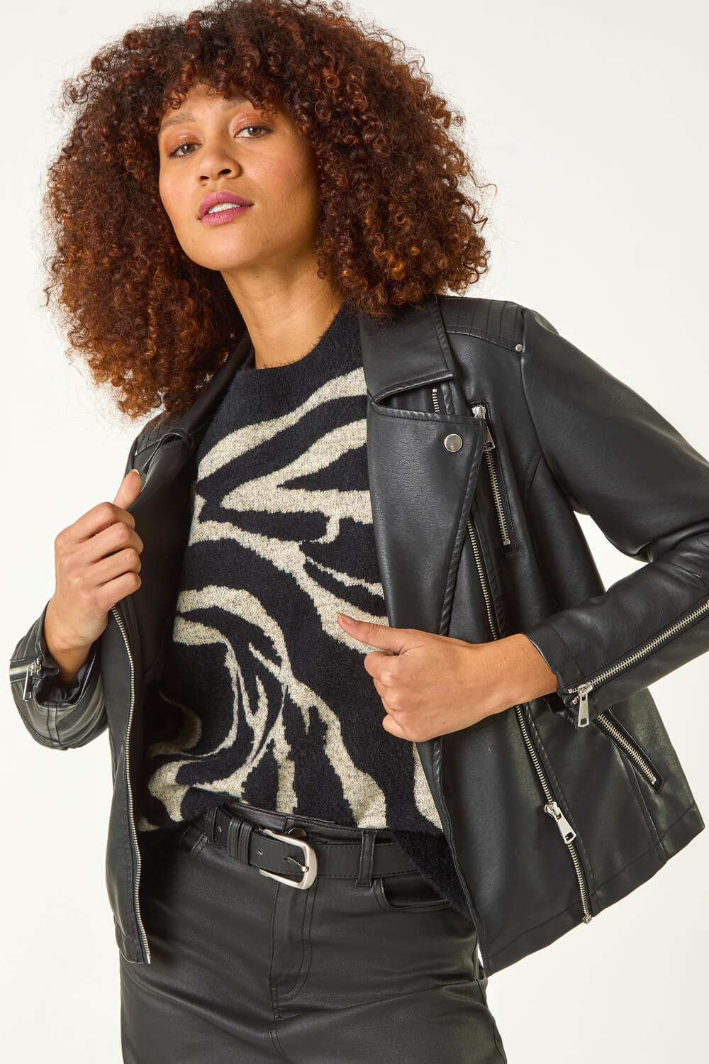 Black Animal Print Knitted Jumper, Image 3 of 5