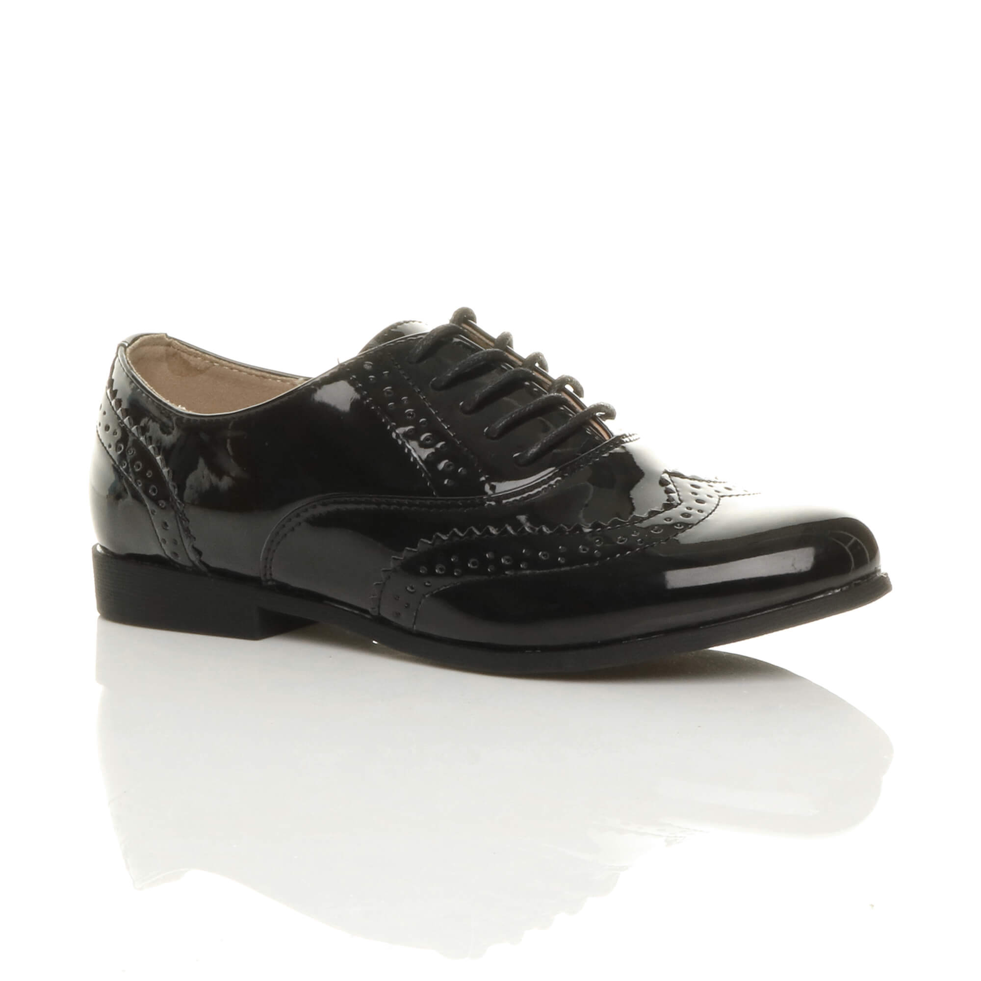 Black Flat Lace Up Oxfords Brogues, Image 1 of 6