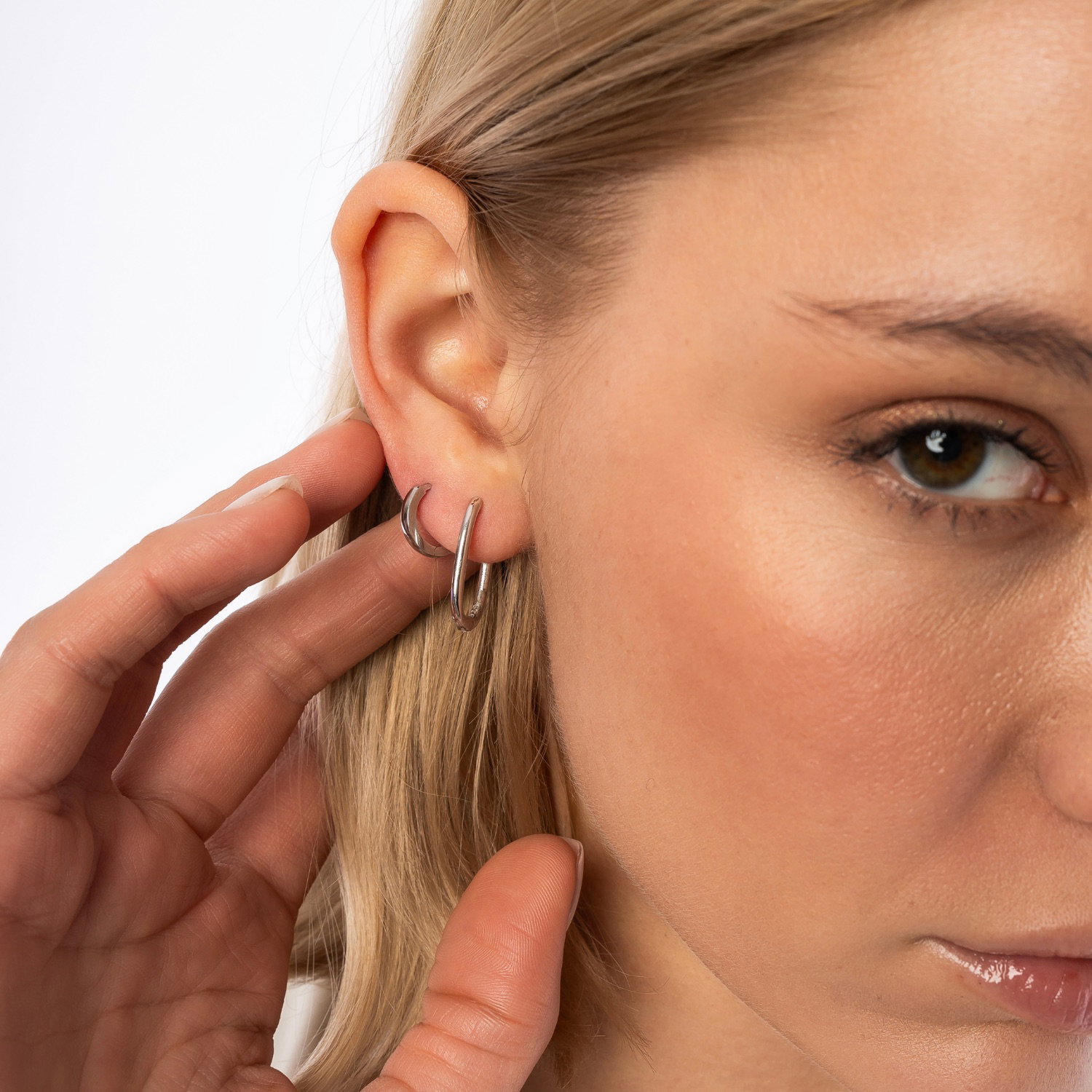 Silver Edgy Geometric Sterling Silver Hoop Earrings, Image 2 of 5