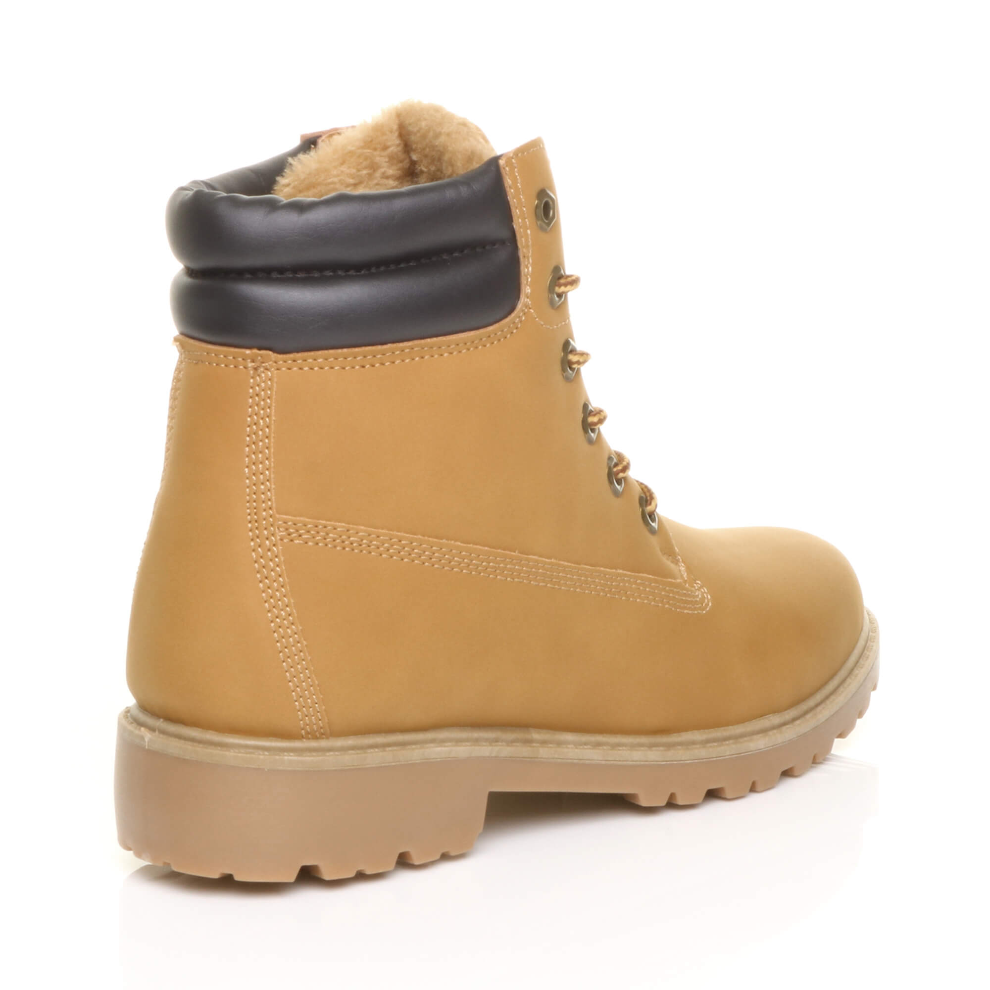 Camel AJVANI Camel Low Heel Lace Up Biker Worker Boots, Image 4 of 6