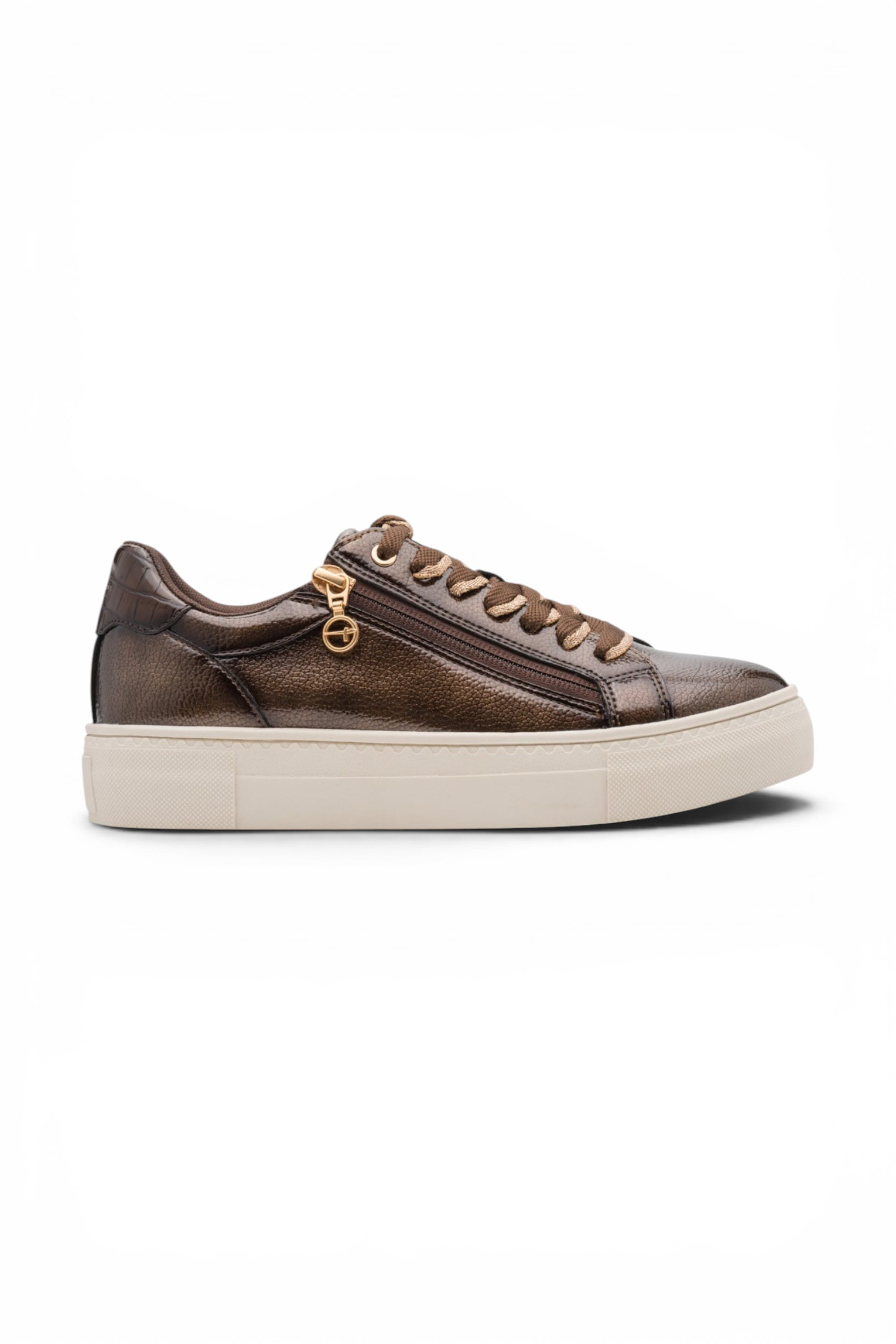 Brown Faux Leather Sneakers - 23313, Image 1 of 8