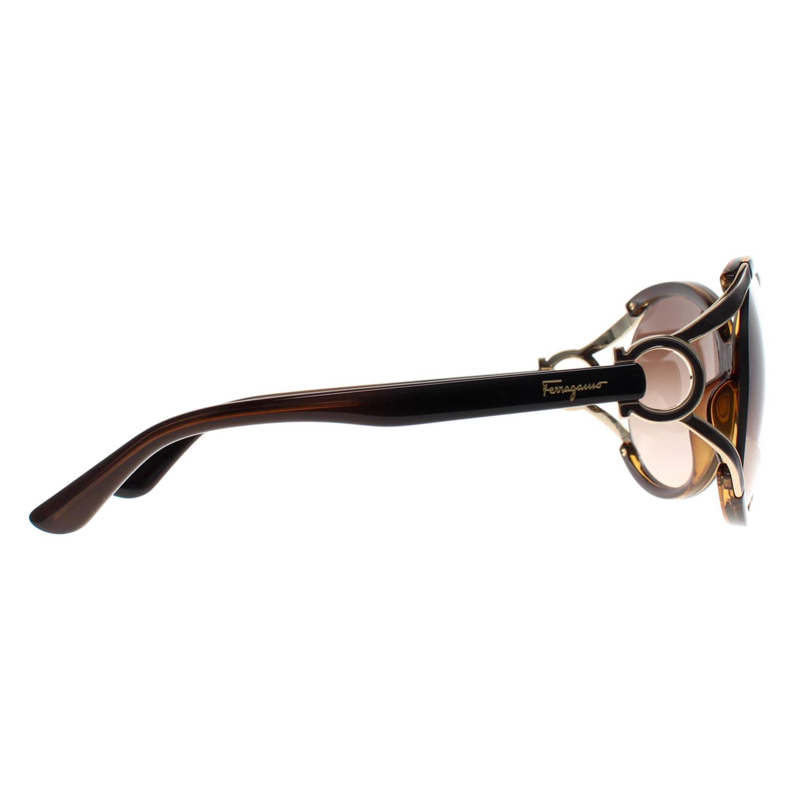 Brown Salvatore Ferragamo Brown Round Dark Brown  Brown Grey Gradient SF600S, Image 4 of 4
