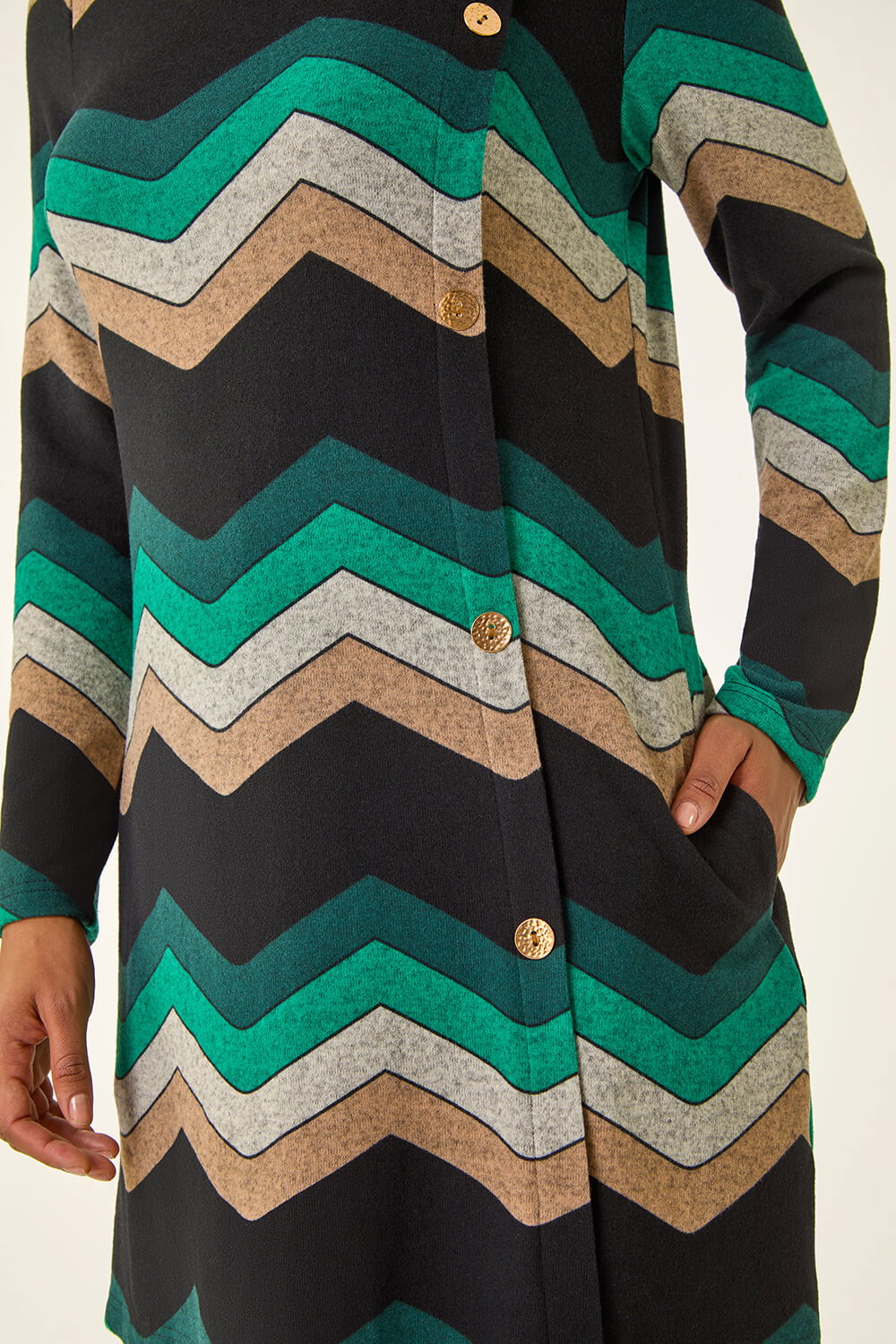 Green Zig Zag Side Button Dress, Image 6 of 5