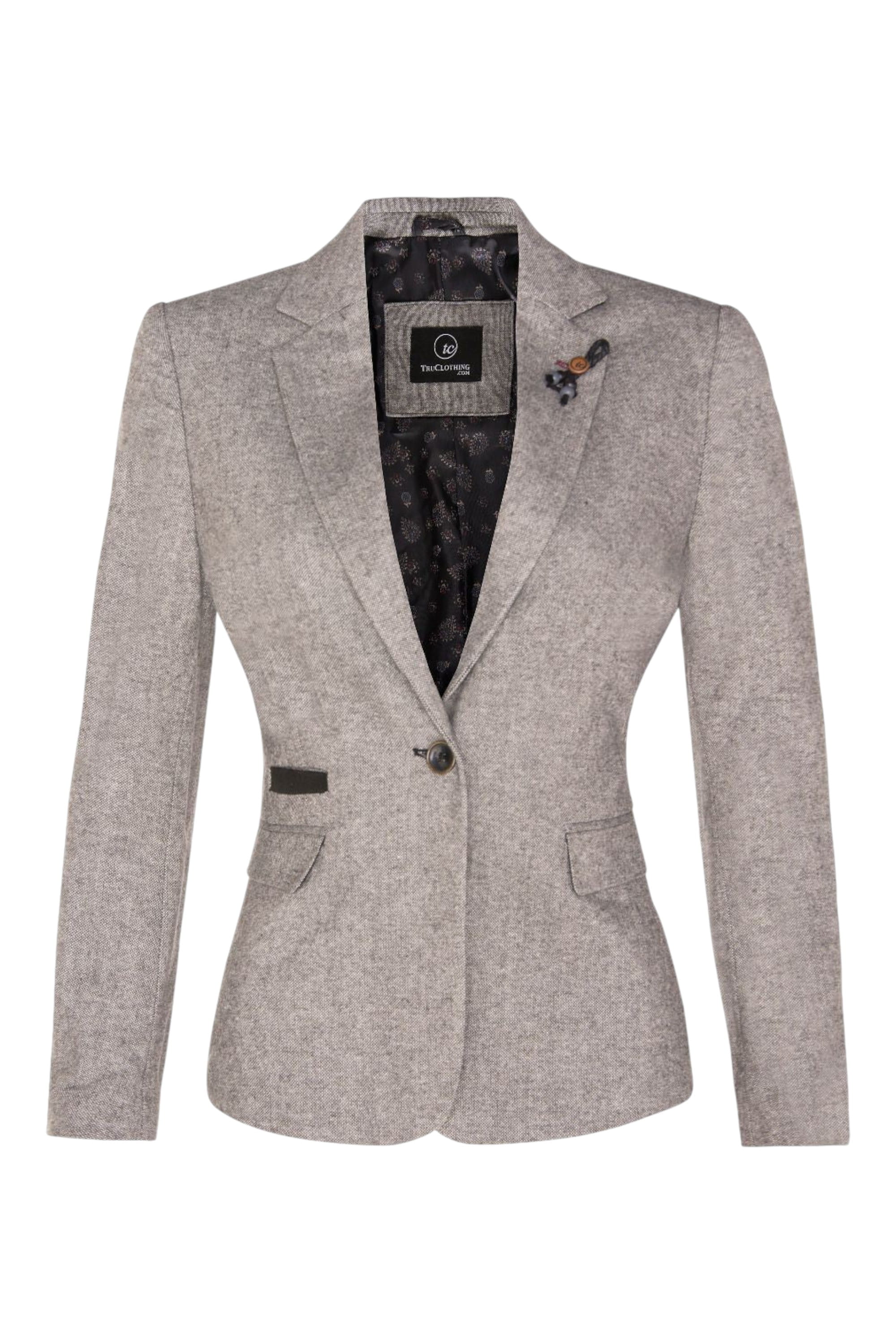 Light Grey Infinity Leather Light Grey Tweed 1920s Herringbone Light Grey Blazer, Image 1 of 6