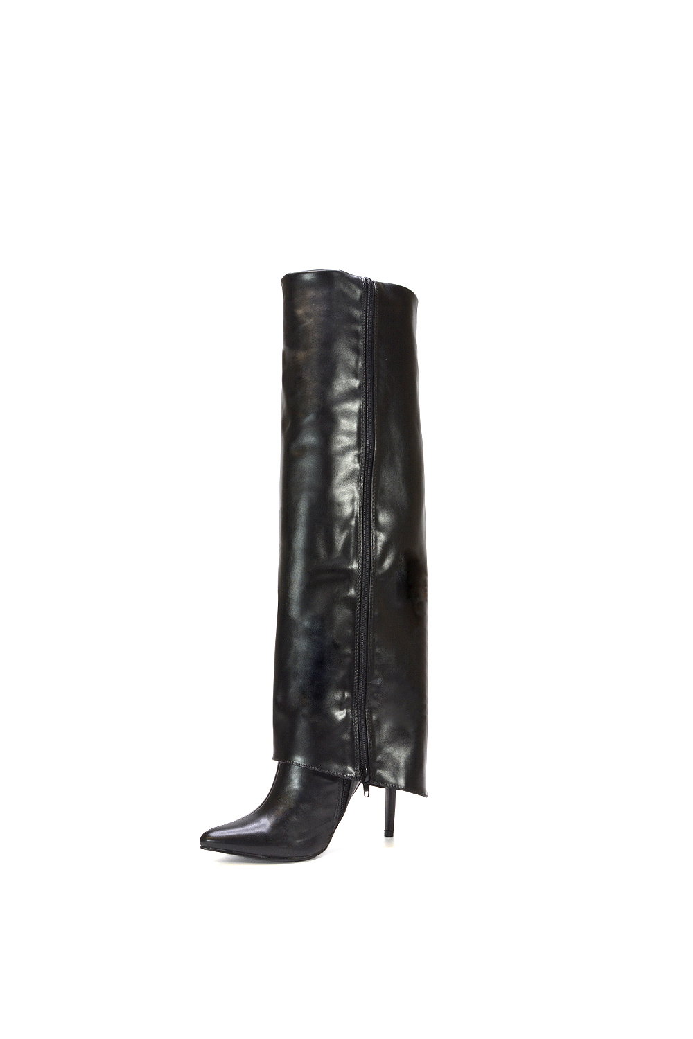Black 'Shauna' Foldover Knee High Boots With Stiletto Heel, Image 3 of 6