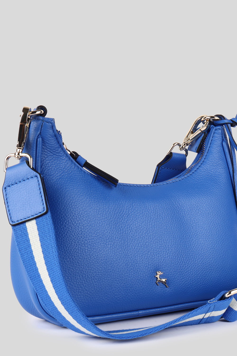 Blue 'Bella Toscana' Real Leather Crossbody Bag with Webbing Strap, Image 2 of 4