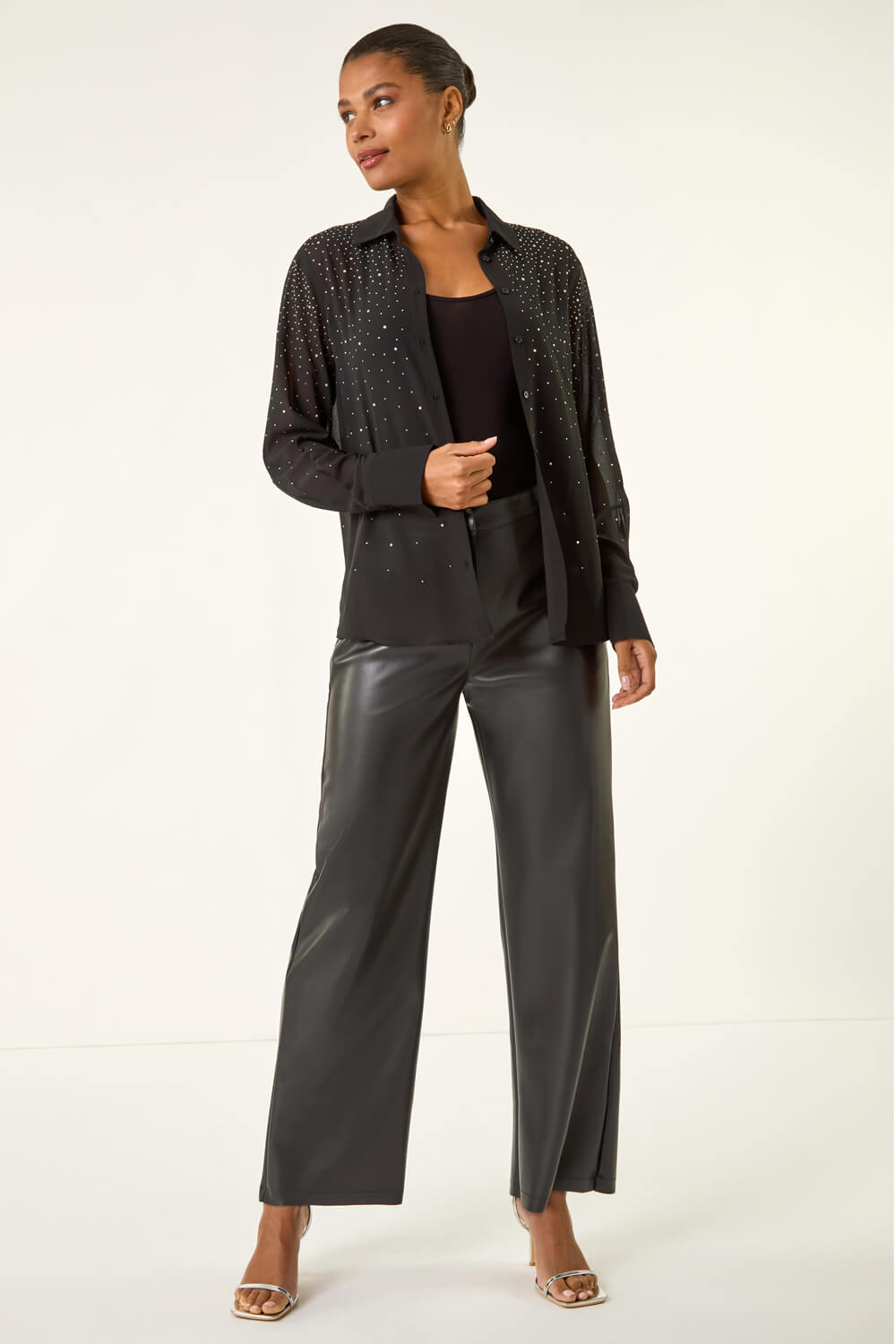 Black Sparkly Button Up Blouse , Image 4 of 7