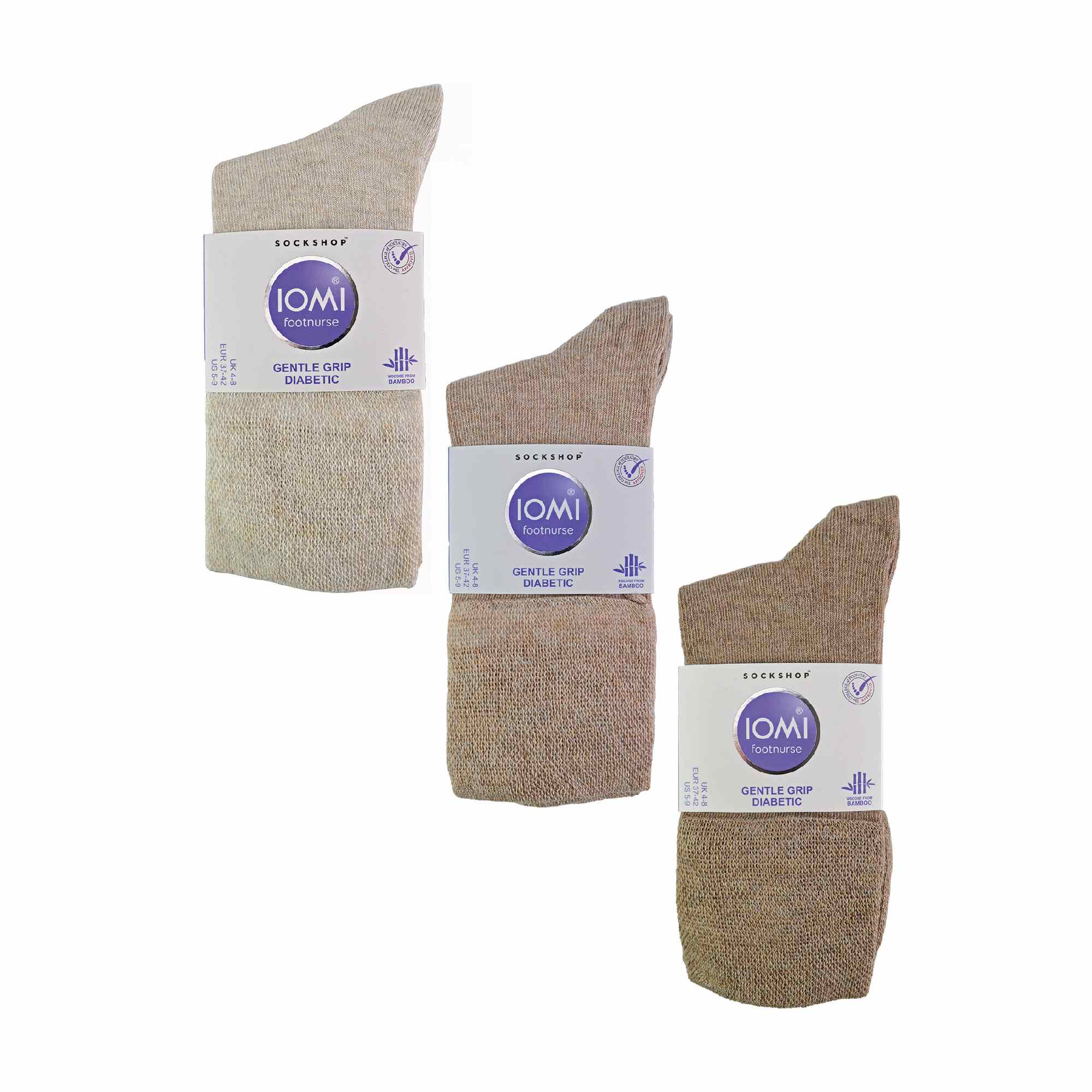 Beige 6 Pack Ladies Non Elastic Bamboo Diabetic Socks, Image 5 of 5
